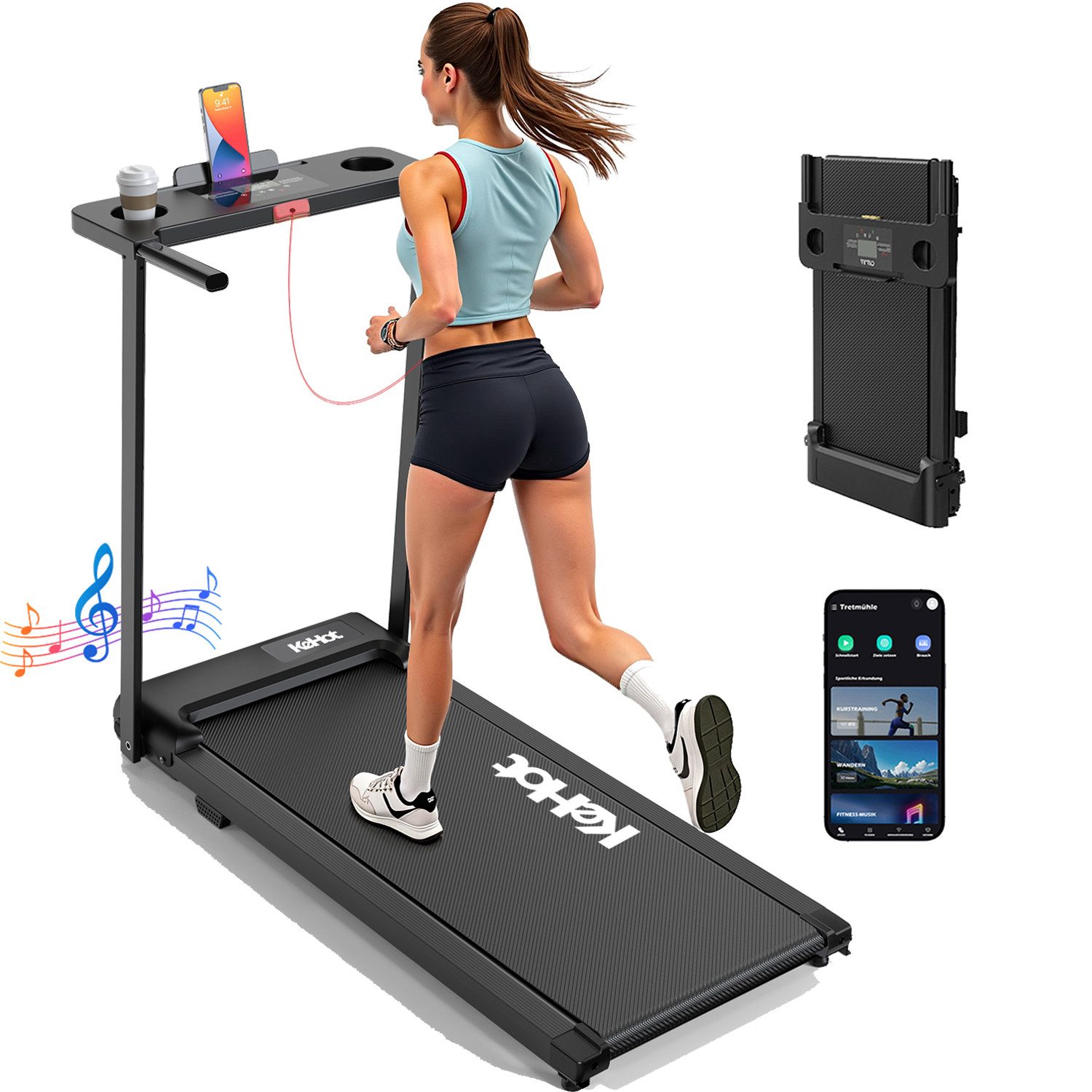 KEHOT oyajia Laufband Laufband für Zuhause Klappbares mit Bluetooth,App,LED bis 120 kg (Walking Pad 12 km/h,12 Voreingestellten Programmen, 2,5PS Silent Motor), Mit Toolkit,Schmiermittel & Stoßdämpfungssystem