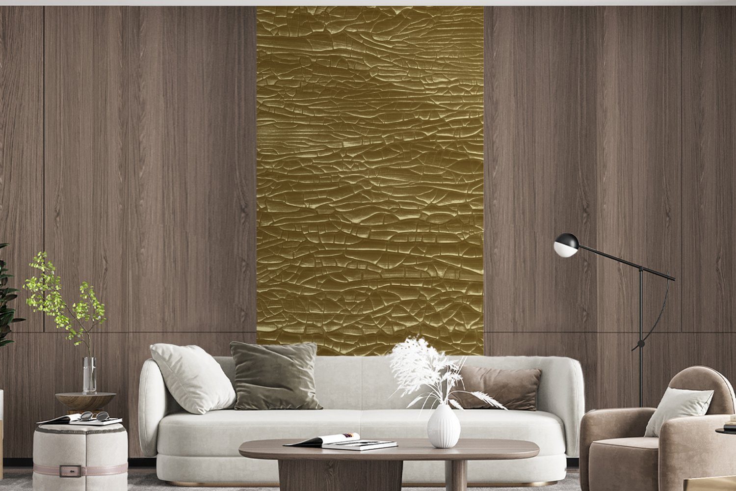 - - Fototapete bedruckt, Blattgold für Gold Schlafzimmer Luxus, Wohnzimmer (2 Fototapete Vliestapete Matt, MuchoWow Küche, St),