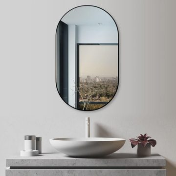 HOKO Dekospiegel Design Modern Wandspiegel oval mit Rahmen. HOCH und QUER Montage. (Badezimmerspiegel, Flurspiegel, Kosmetikspiegel, Schminkspiegel. 4mm Glass. mit Aluminium-Wandhalterung und Rahmen)