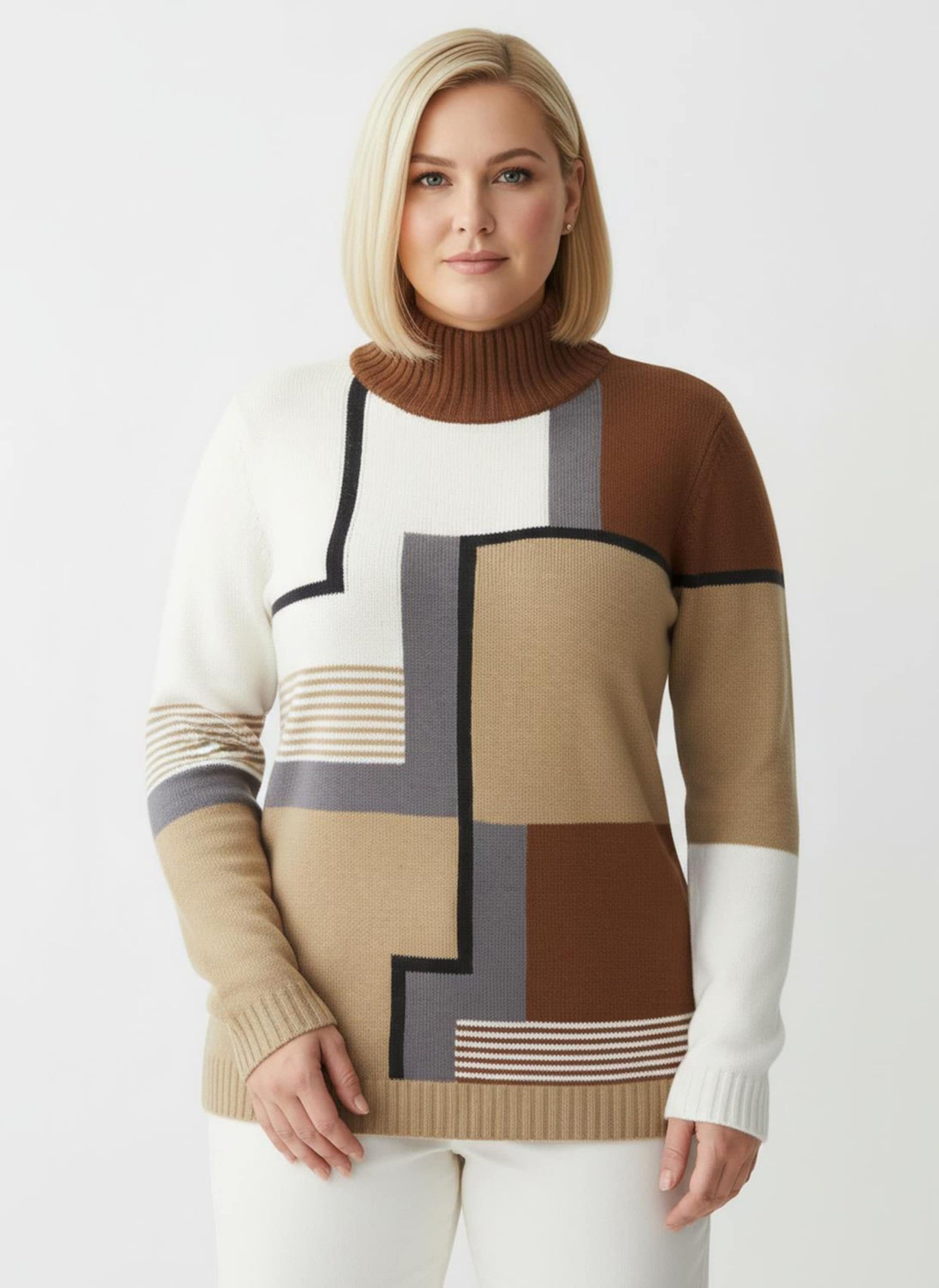 Sieh an! Strickpullover Stehkragen-Pullover Langarm Intarsien günstig online kaufen