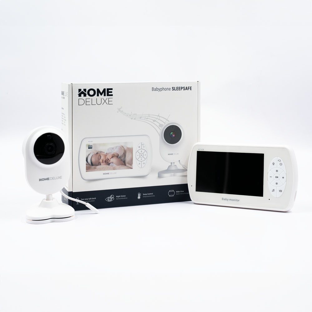 HOME DELUXE Video-Babyphone SLEEPSAFE, mit Gegensprechfunktion, Temperaturalarm & Nachtlicht, 4,3-Zoll-Farbdisplay I Babyphone mit Kamera, Überwachungskamera