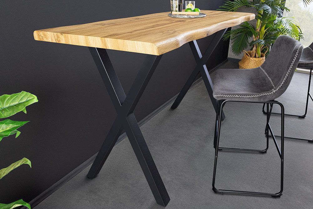 riess-ambiente Bartisch WILD 120cm braun/schwarz - Wildeichen-Design, X-Gestell, 4cm Baumkante (Einzelartikel, 1-St), Metall-Gestell & Industrial-Design - ideale Größe für Deine Küche