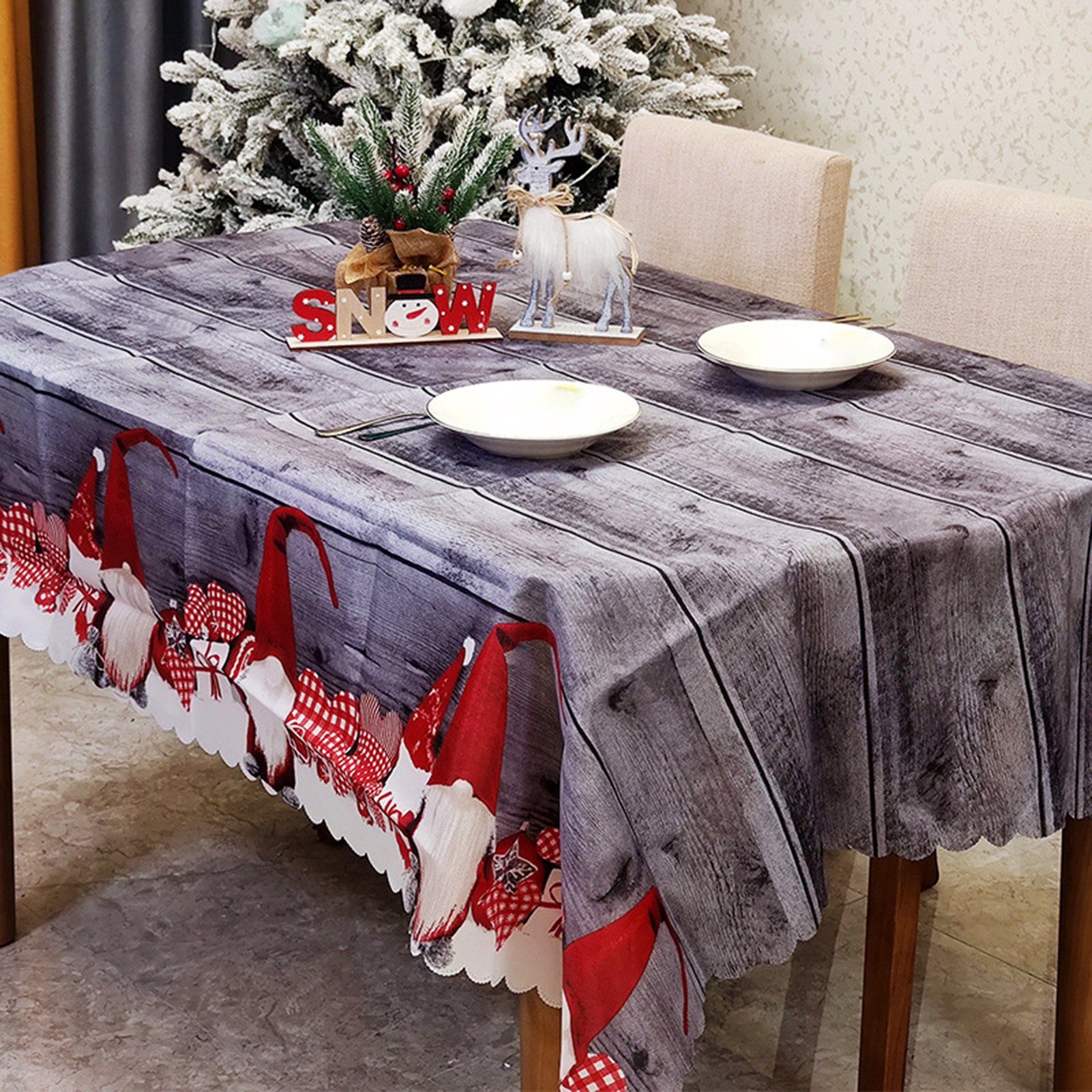 Blusmart Stilvolle Im Niedlichen Cartoon-Weihnachtsstil, Bedruckte Tischdecken Tischschonbezug