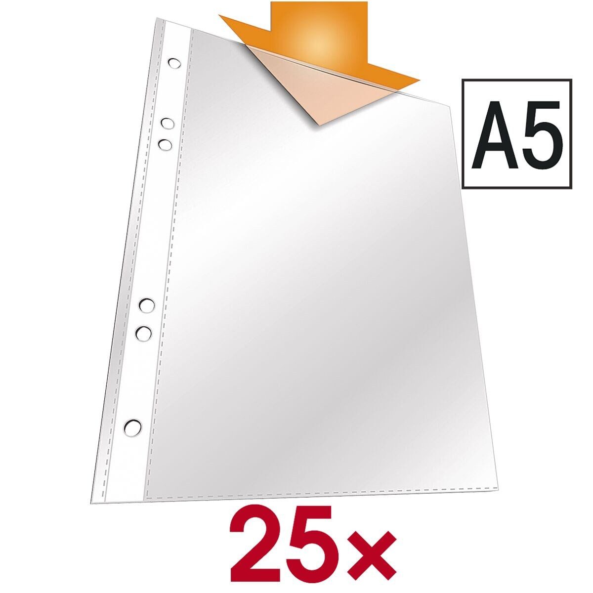 DURABLE Prospekthülle, 25 Stück, genarbt, Format A5, 6-fach-Lochung, Öffnung oben