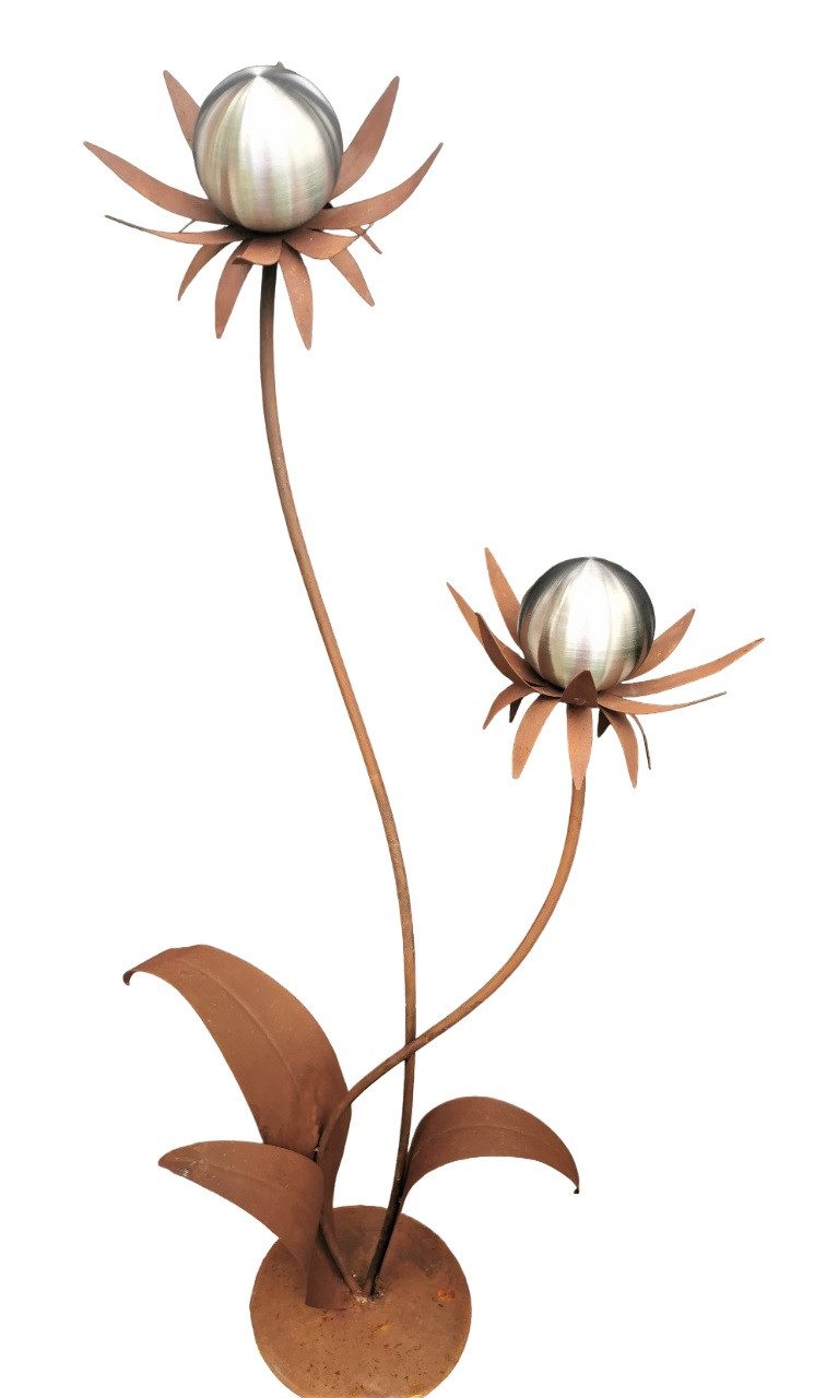 Jürgen Bocker - Gartenambiente Gartenstecker Blume Milano 120 cm Kugel Edelstahl matt Cortenstahl Garten