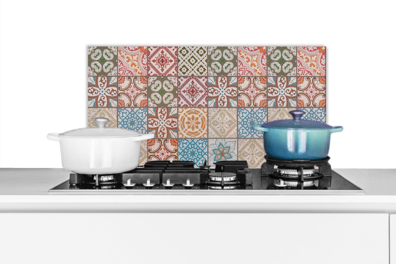 MuchoWow Küchenrückwand Retro - Kacheln - Patchwork, (1-tlg), 60x30 cm, Wandschutz, gegen Fett und Schmutzflecken für Küchen