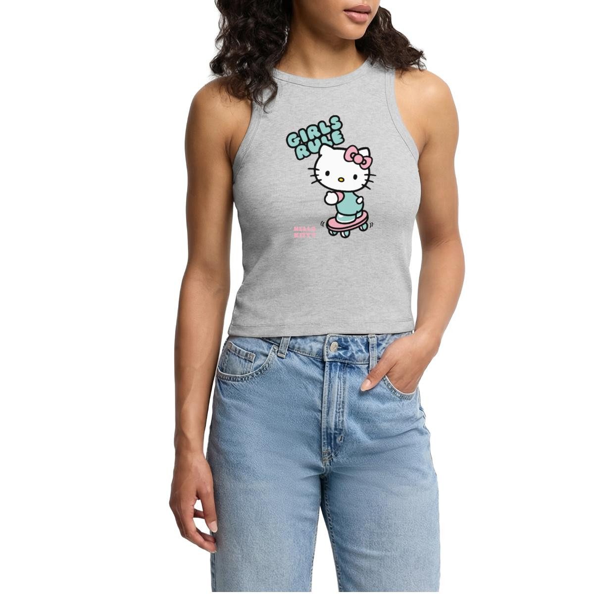 T-Shirt Hello Kitty Auf Skateboard Girls Rule Cropped Frauen Organic Tank Top