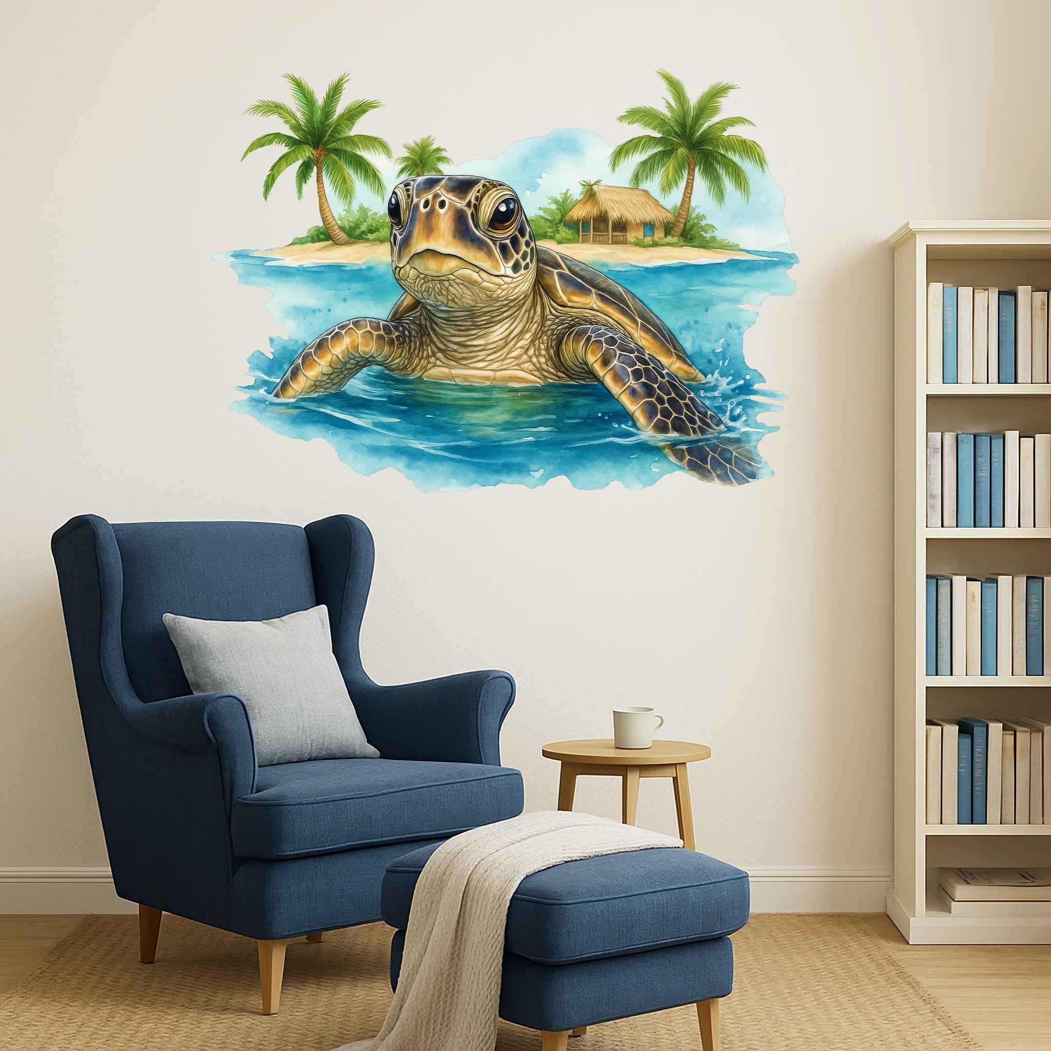Sunnywall Wandtattoo Aufkleber Maritim Schildkröte mit Palmen & Strand, sel günstig online kaufen