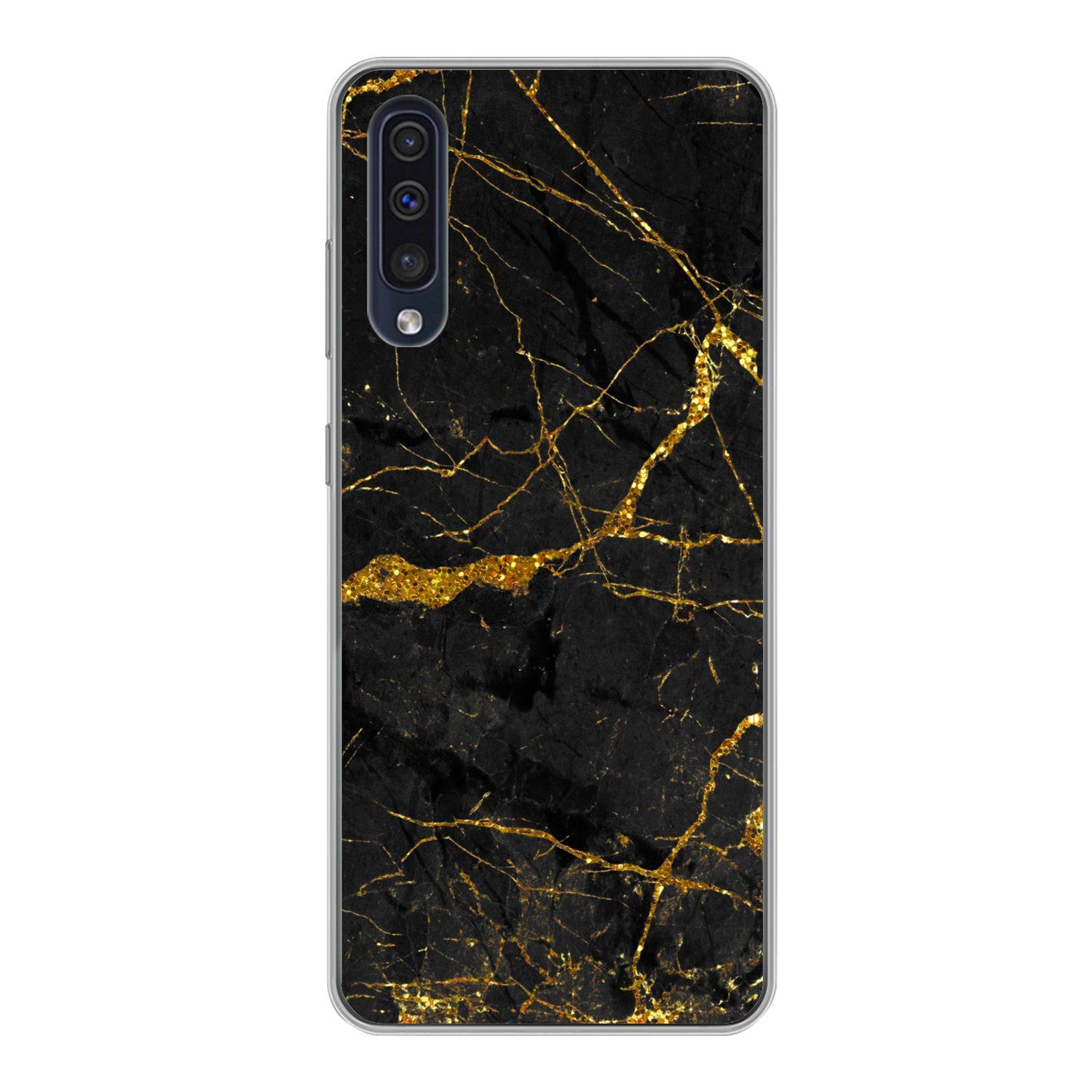 MuchoWow Handyhülle für Samsung Galaxy A30s Marmor - Gold - Schwarz - Marmoroptik - Luxus, Smartphone-Bumper, Print, Handy Schutzhülle Dünn