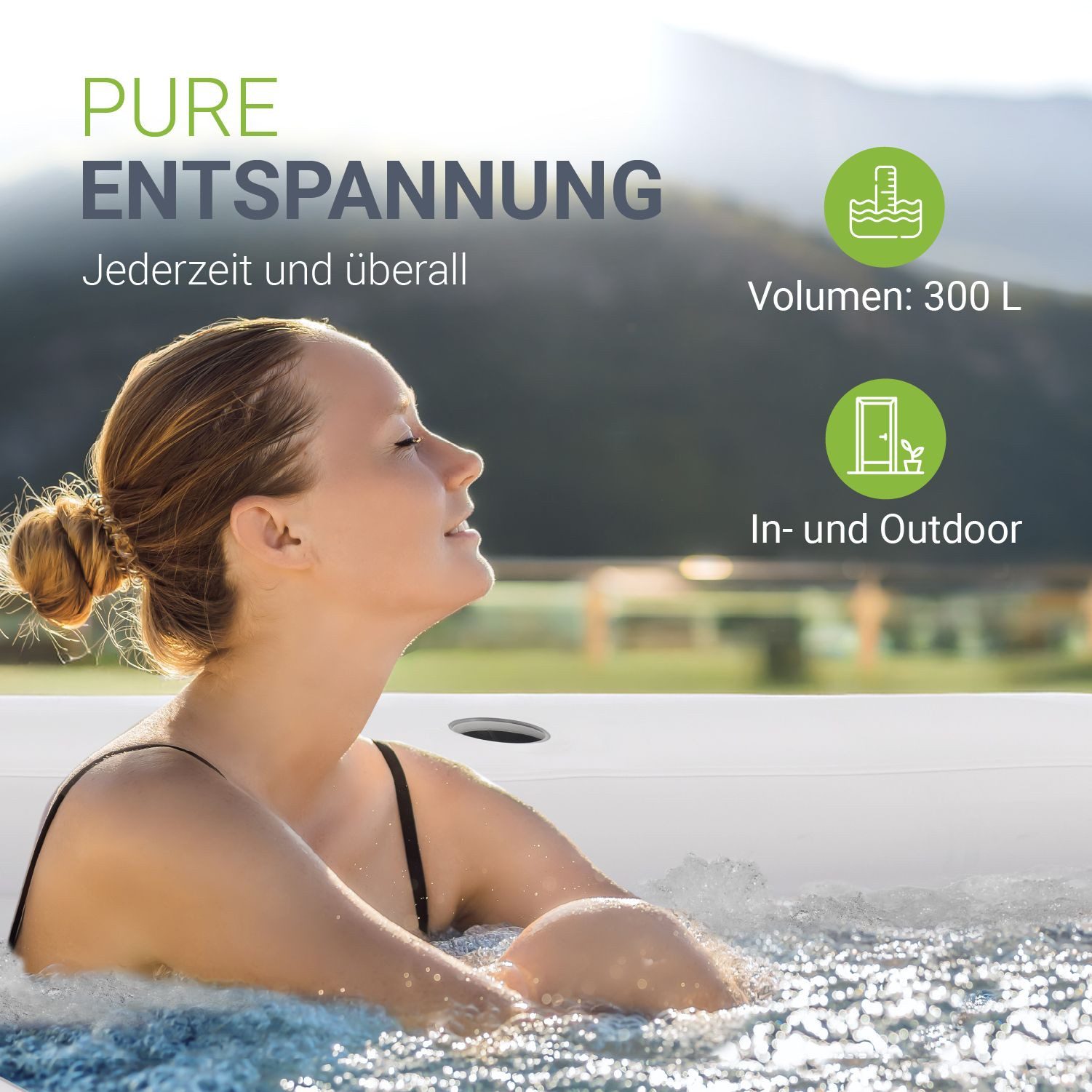 Juskys Badewanne, 300 L, aufblasbar, platzsparend, mit Rückenlehne, Pumpe und Abdeckung