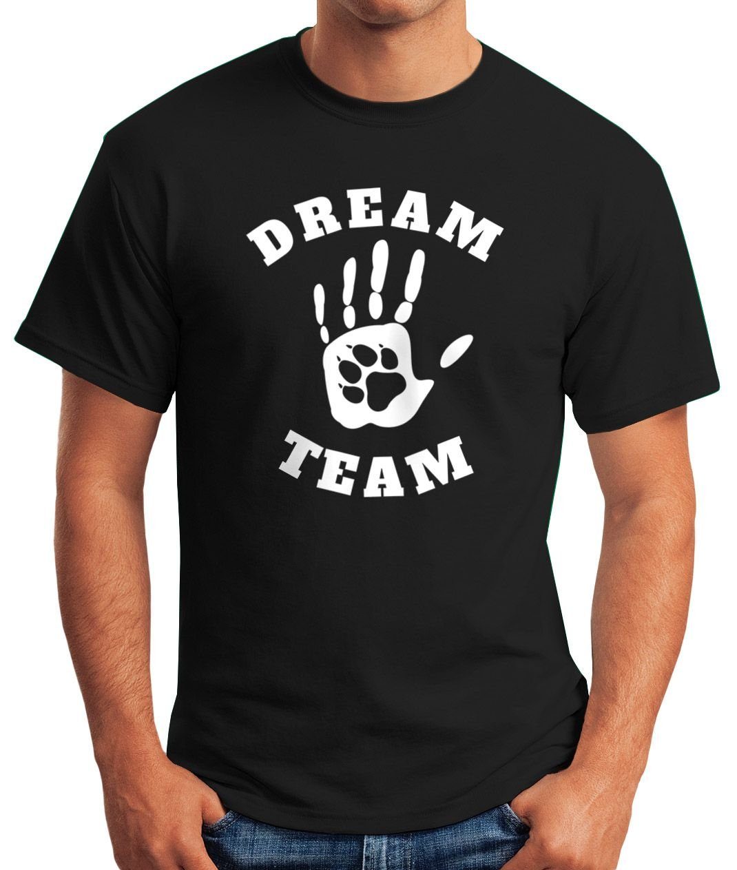 MoonWorks Print-Shirt Herren T-Shirt Dream Team lustiges Hunde Motiv Gassi Shirt Moonworks® mit Print