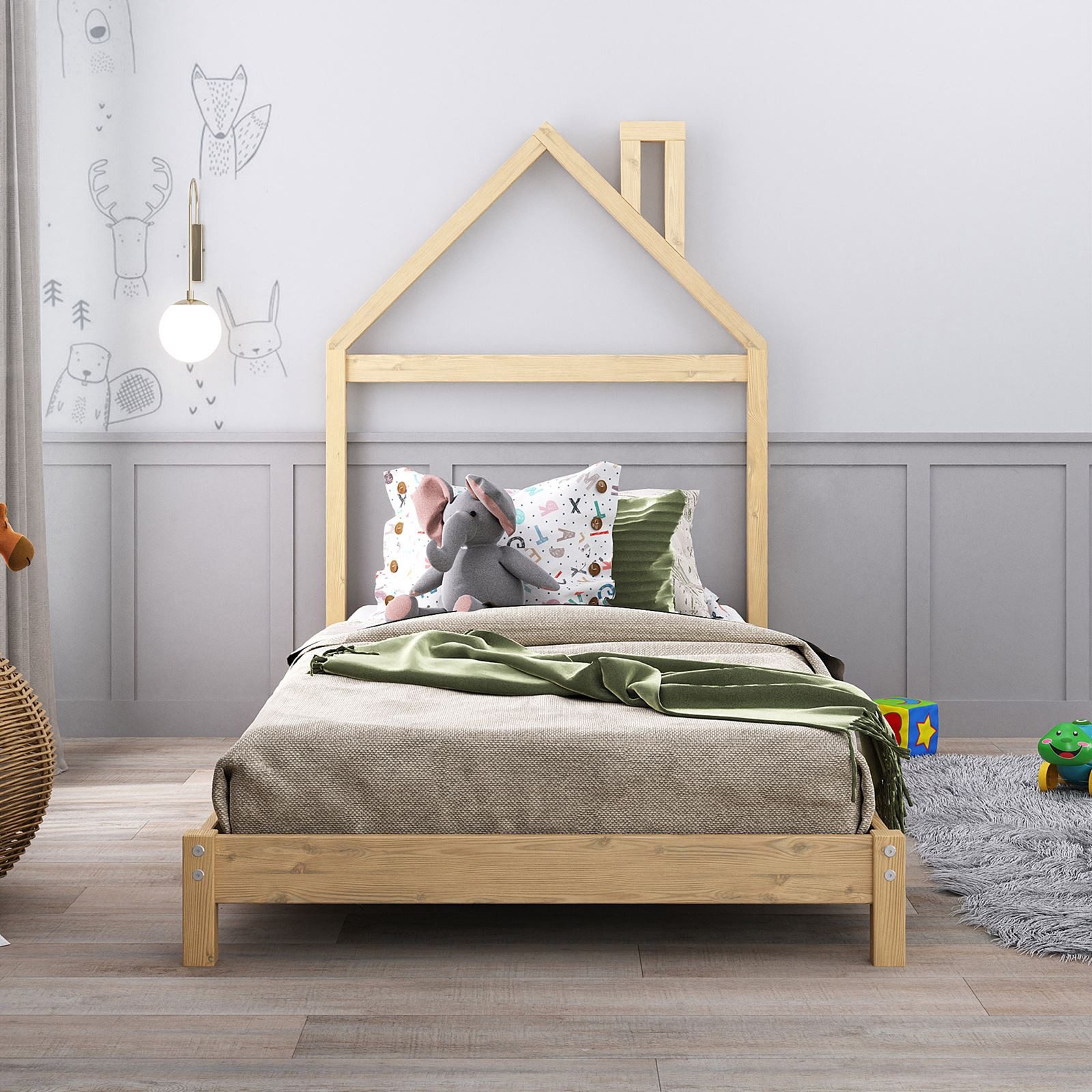 IDIMEX Kinderbett LIZ, 90x200 cm Montessori Bodenbett im Hausdesign aus Mas günstig online kaufen