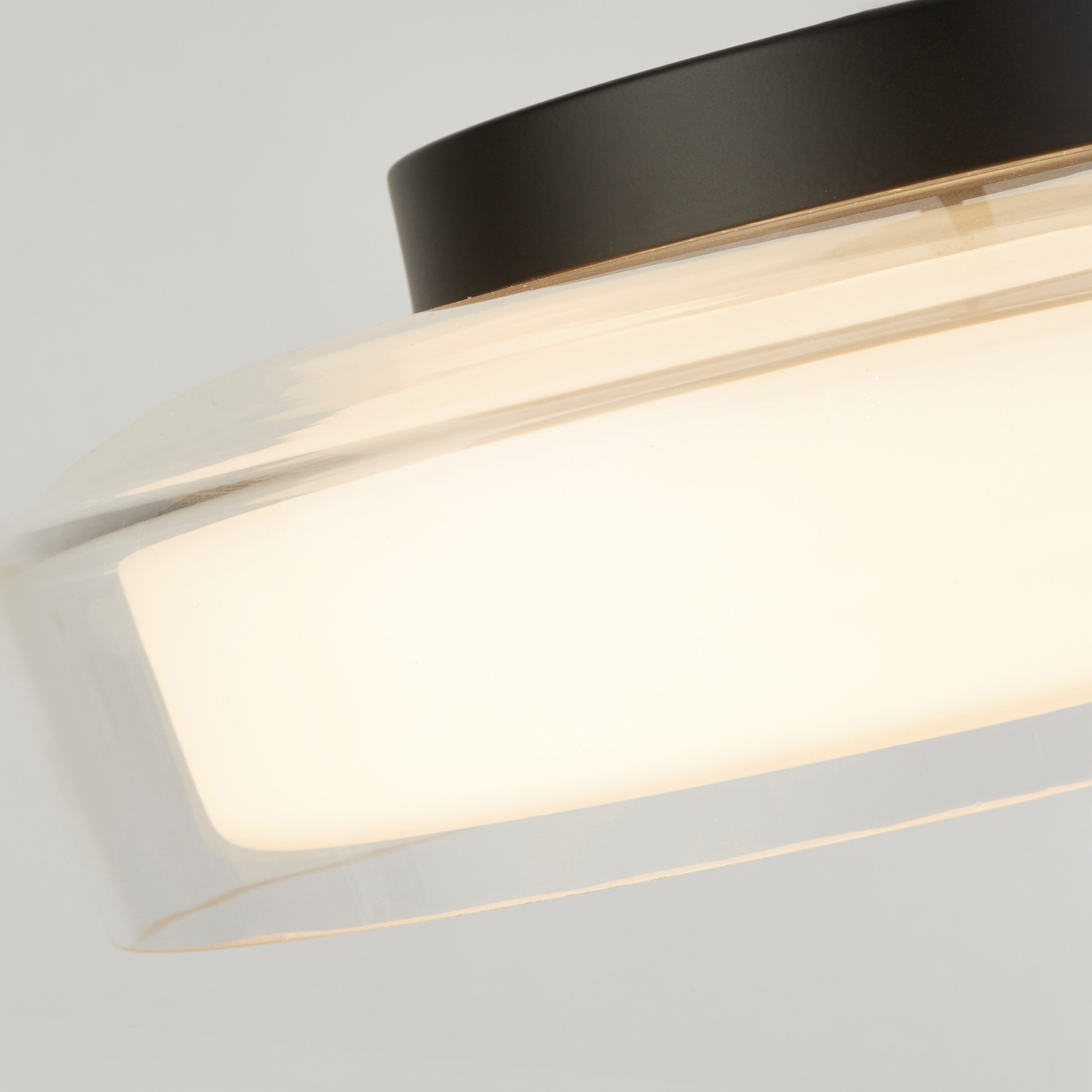 Searchlight Deckenleuchte Puck Flush - Black Metal, Clear & Opal Glass, LED fest integriert, Warmweiß