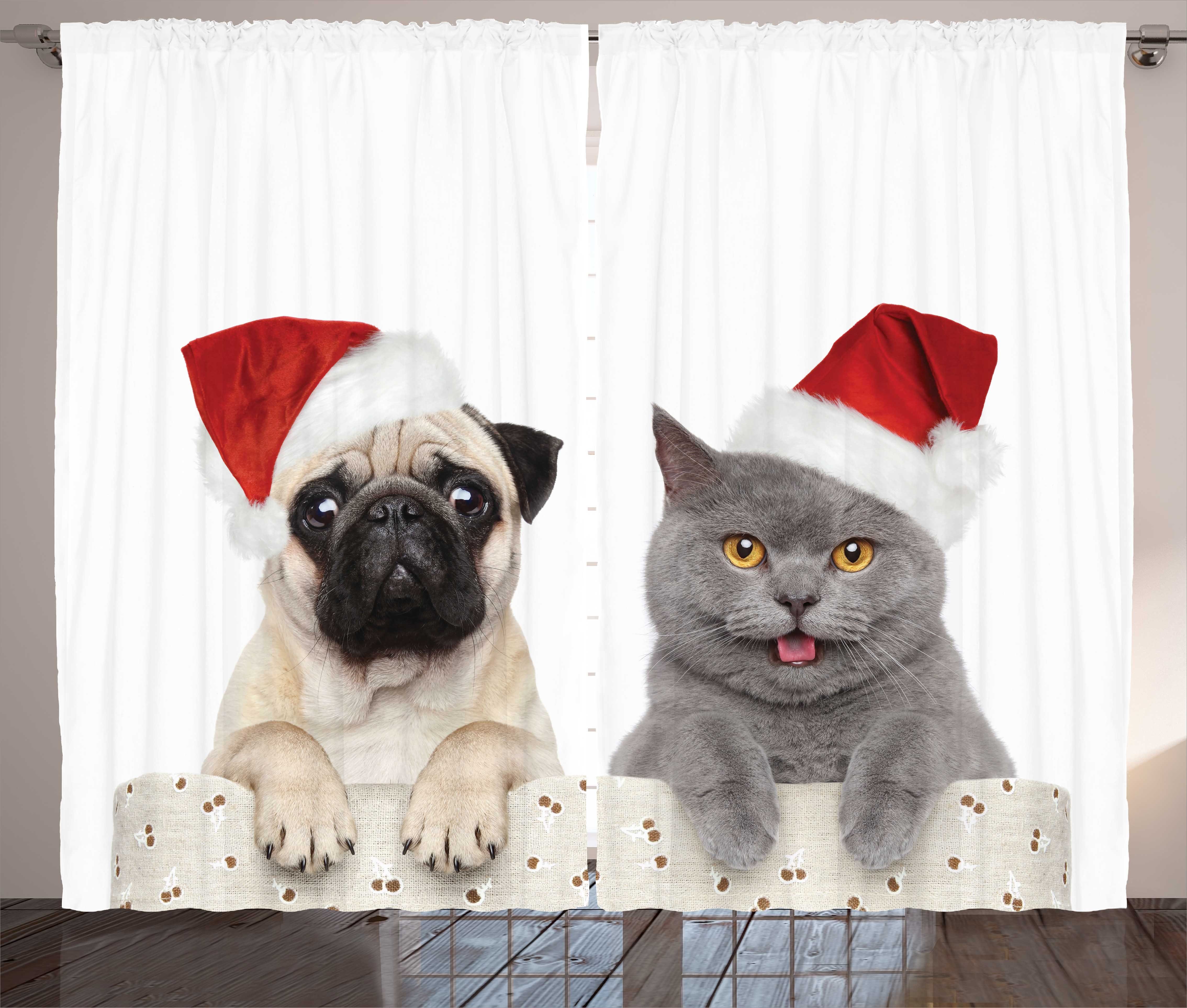 Vorhang mit Abakuhaus, Haken, Gardine Themed und Hund Mops Weihnachten Schlaufen Foto Kräuselband Schlafzimmer