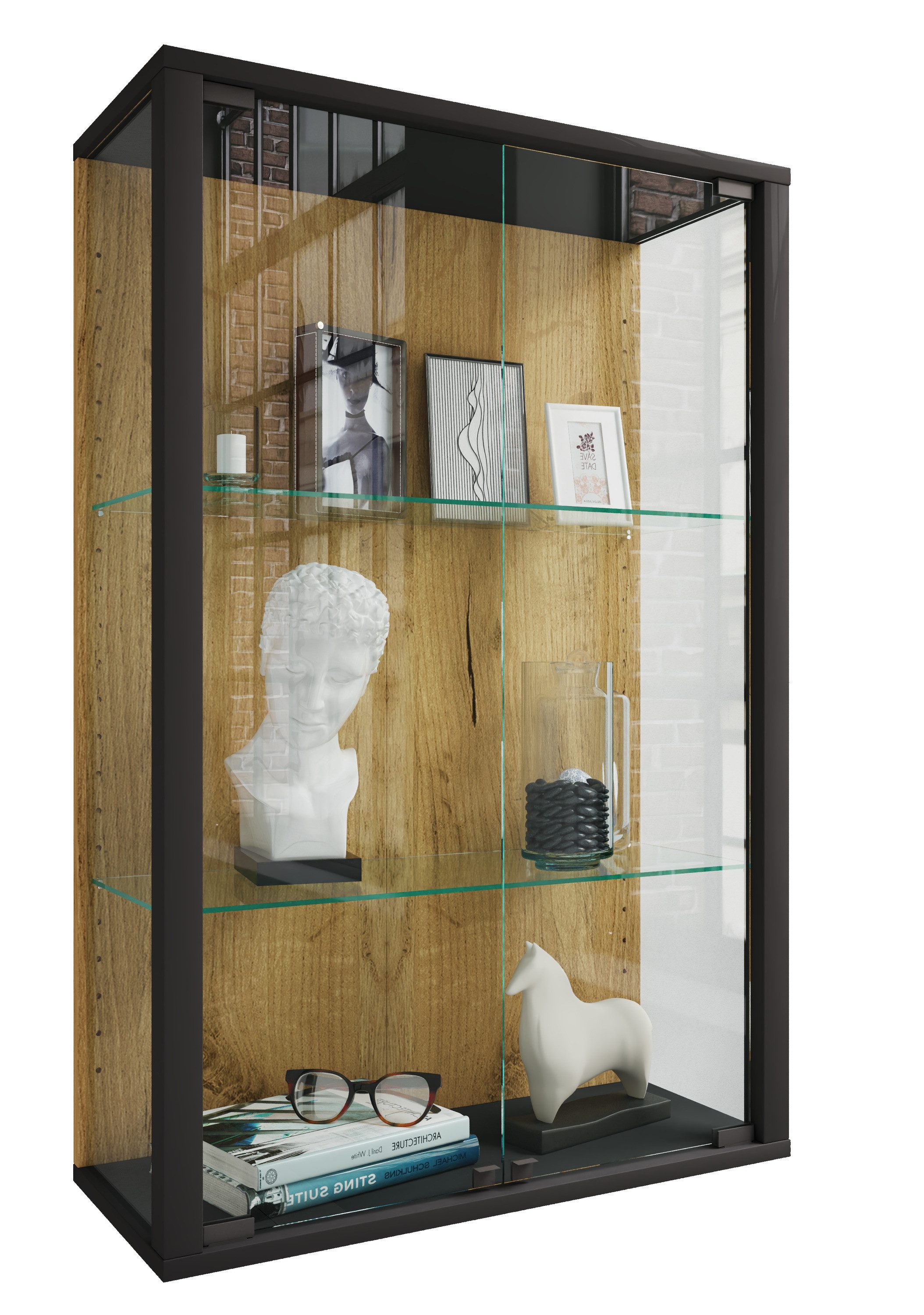 VCM Hängevitrine Wandvitrine Hängevitrine Glasvitrine Glas Udina M 80x60x25cm Vitrinenschrank, Glasschrank, hängend