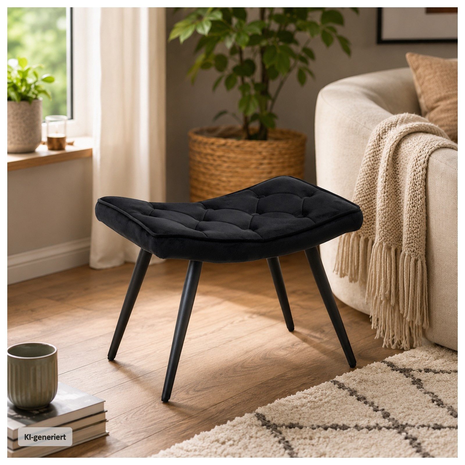 HTI-Living Polsterhocker Hocker Freya Velvet Schwarz (1 Stück, 1 St., 1 Hocker), Moderner Polsterhocker mit samtiger Oberfläche Fußablage