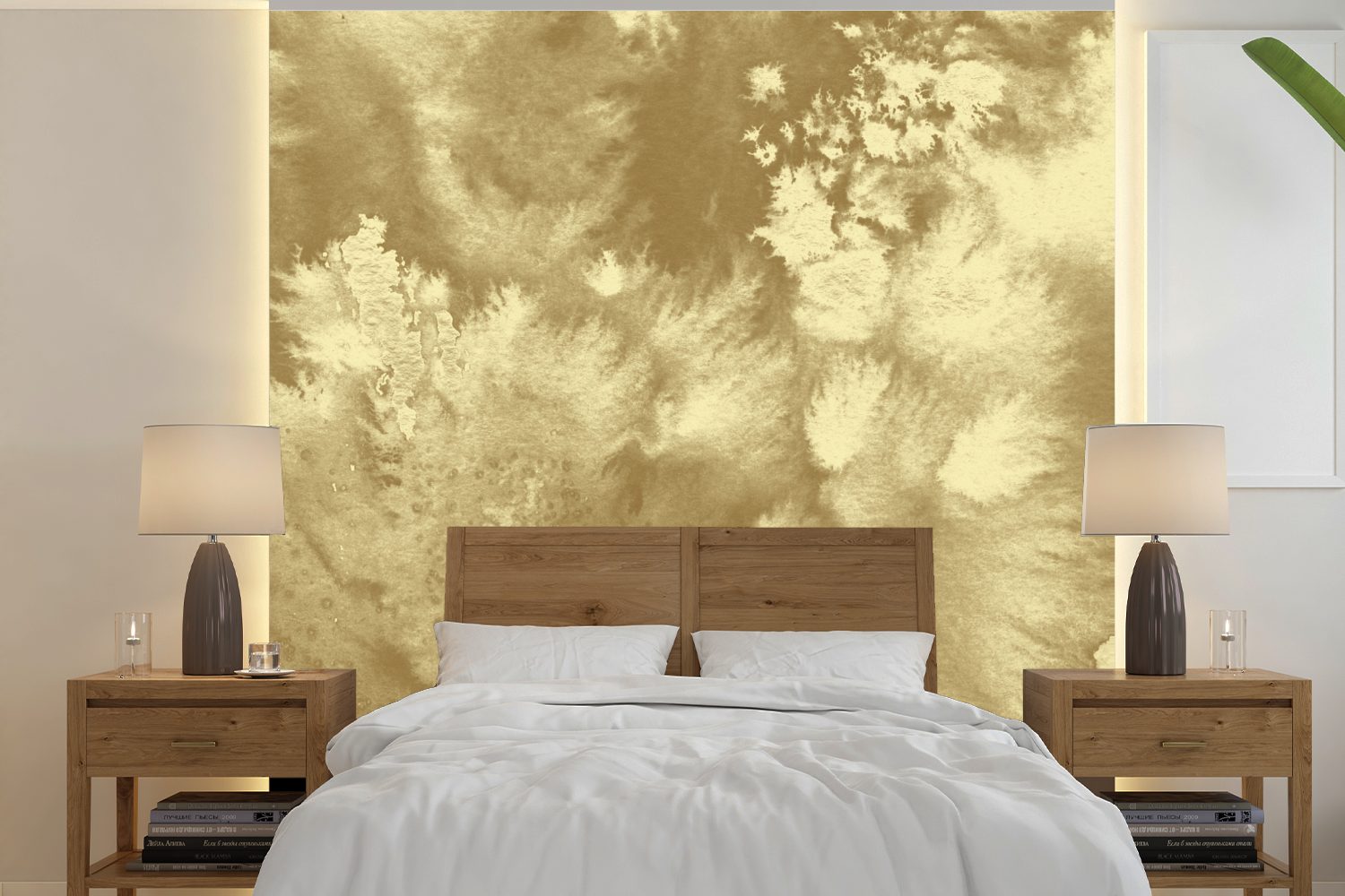 - - Schlafzimmer, Vinyl Wandtapete Abstrakt, Farbe Matt, MuchoWow Wohnzimmer (5 Fototapete St), Tapete bedruckt, für Gold oder