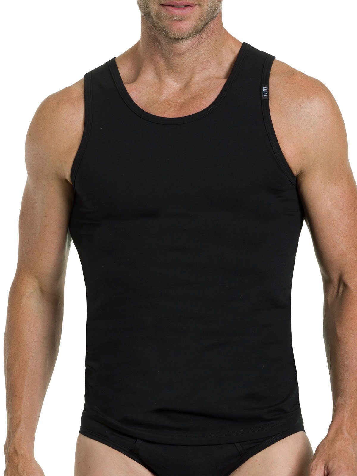 4-St) schwarz hohe Herren (Spar-Set, Bio Unterhemd mittelgrau KUMPF 4er Sparpack Markenqualität Achselhemd Cotton