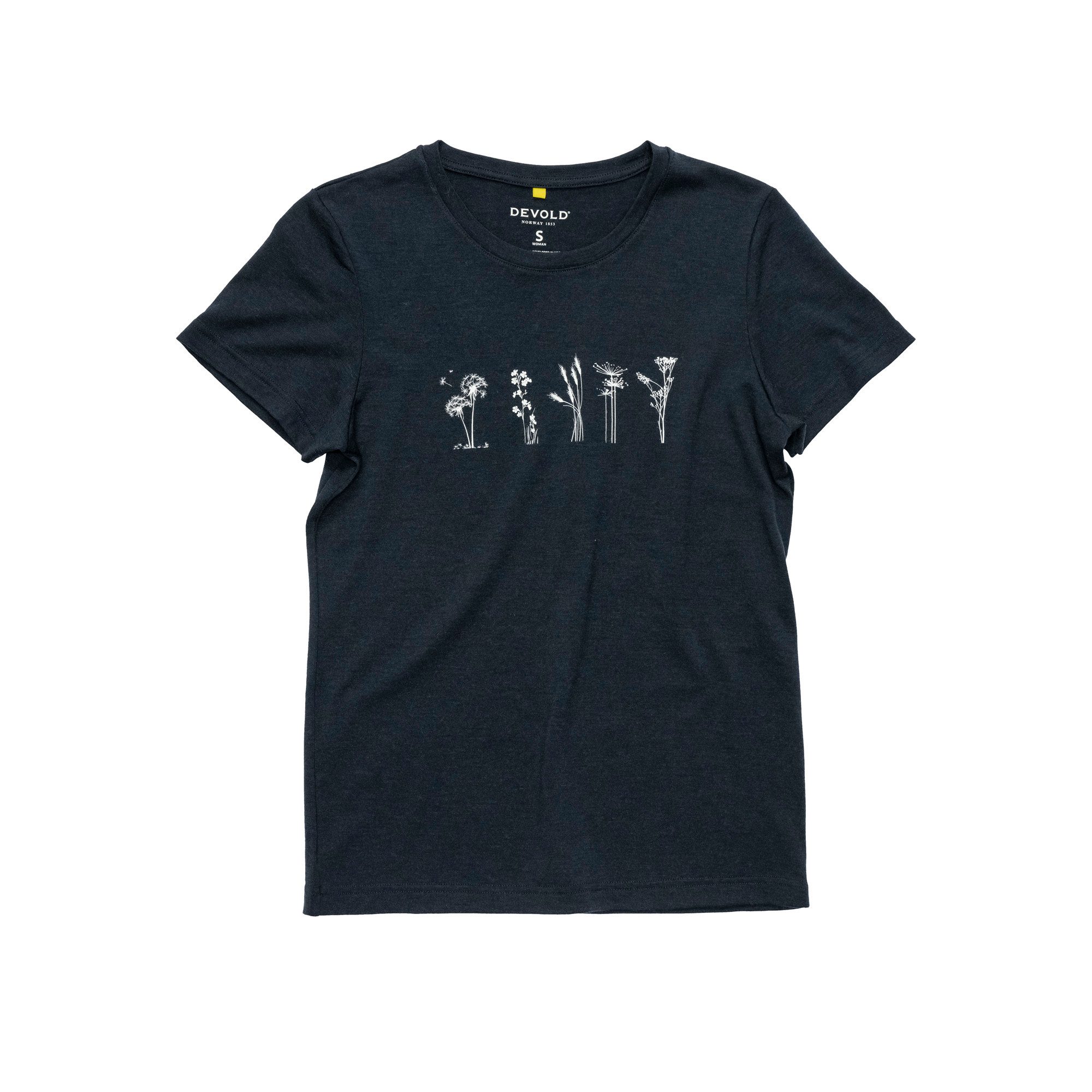 Devold Funktionsunterhemd CLASSIC "FLOWERS" Damen Merino T-Shirt schwarz/Blumen