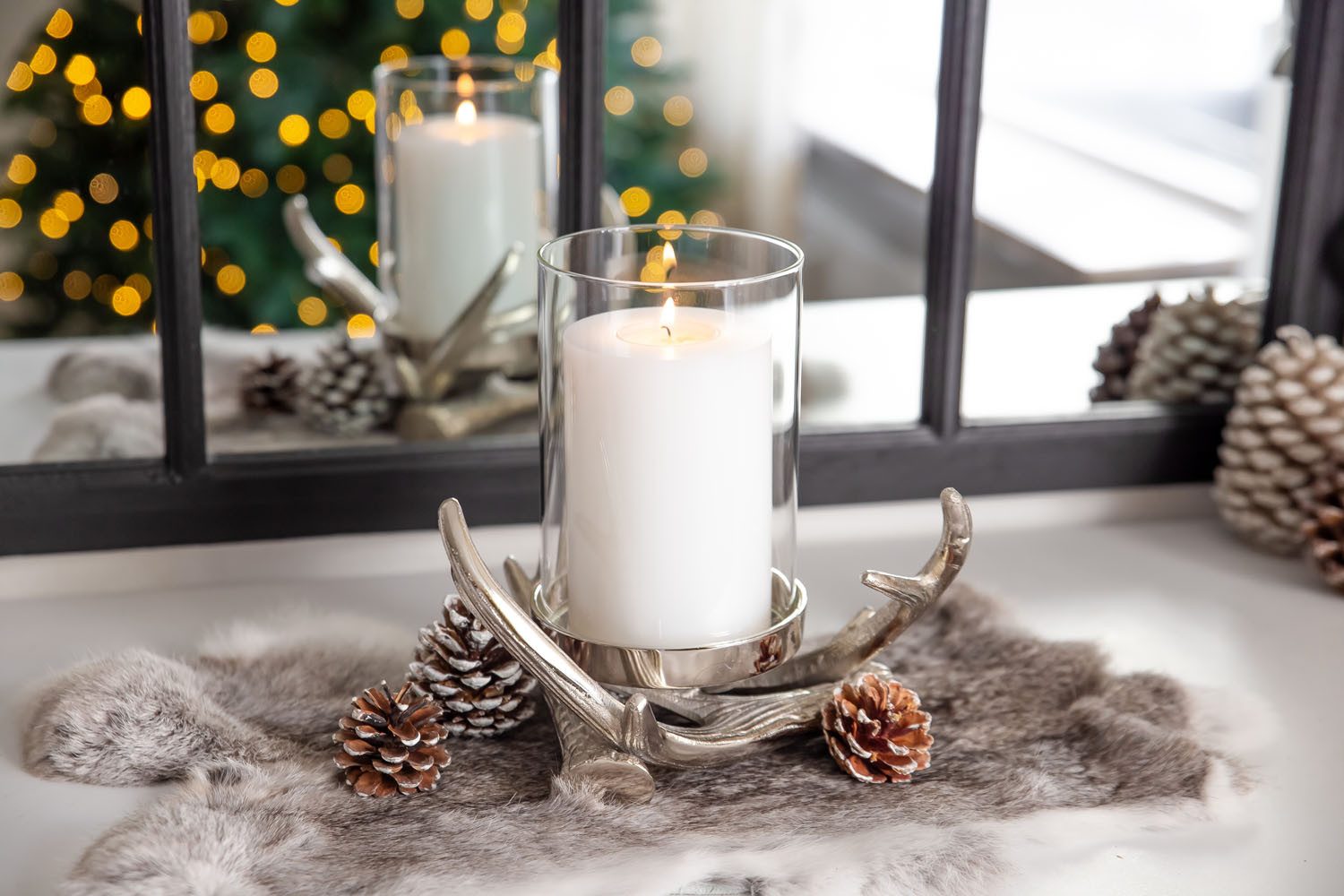 EDZARD Windlicht Blitu, Kerzenleuchter im Geweih-Design mit Silber-Optik, f günstig online kaufen