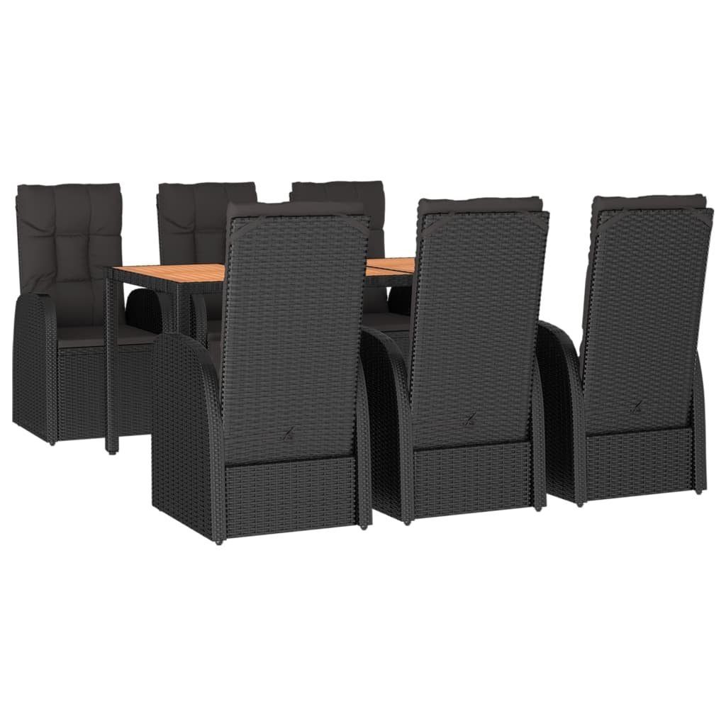 Garten-Essgruppe 7-tlg. Garten-Essgruppe mit Kissen Schwarz Poly Rattan