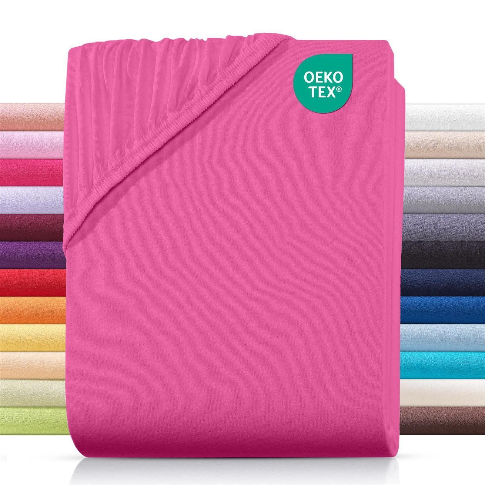 Carpe Sonno Spannbettlaken Jersey 90x200 100x200 120x200 140x200 160x200 180x200 200x200 70x140, Jersey, Gummizug: rundum, (1 Stück), Baumwoll Babybett Spannbettlaken 70x140 Baby Laken Pink