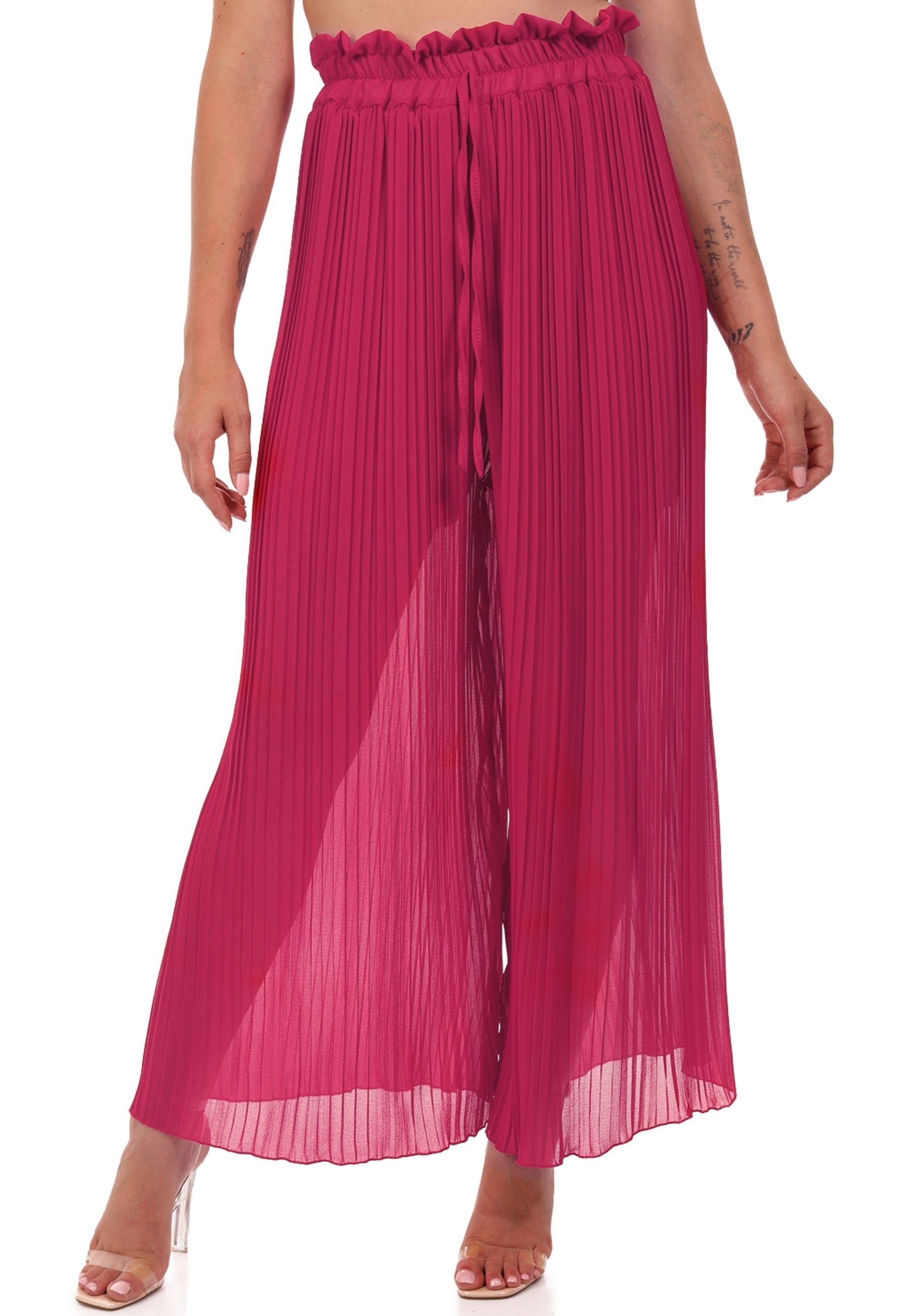 YC Fashion & Style Schlupfhose Plissee Hose Palazzohose Faltenhose in Schlupfform One Size 34- 44 (1-tlg) casual, mit elastischem Bund pink