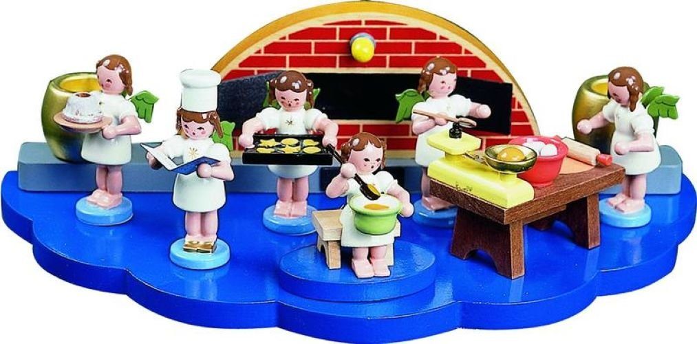 Richard Glaesser Sammelfigur Bäckertisch mit 2 Engel, Höhe 6cm, Handwerkskunst original Erzgebirge