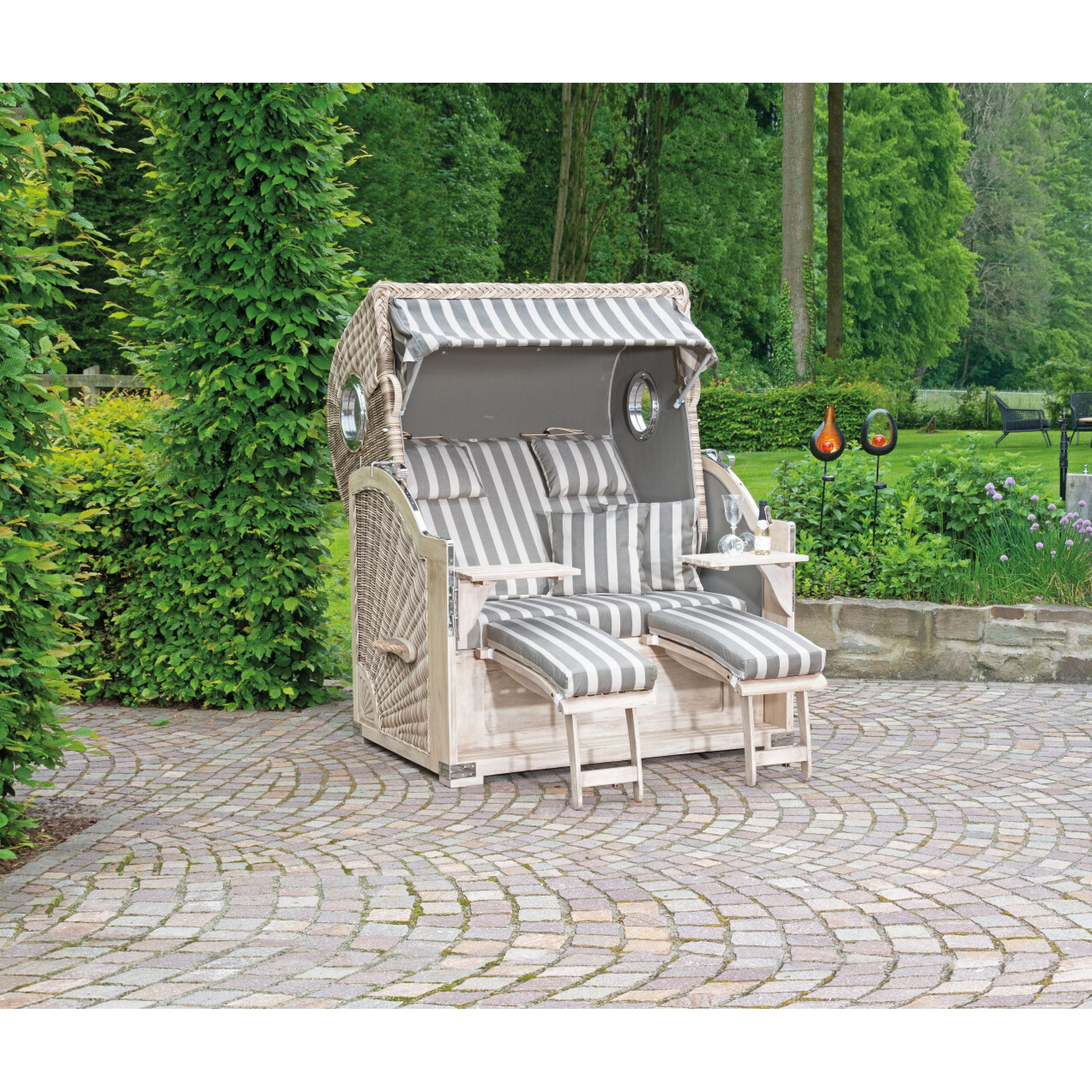 SonnenPartner Strandkorb SunnySmart Rustikal 500 PLUS COMFORT 2-Sitzer Garten-Strandkorb