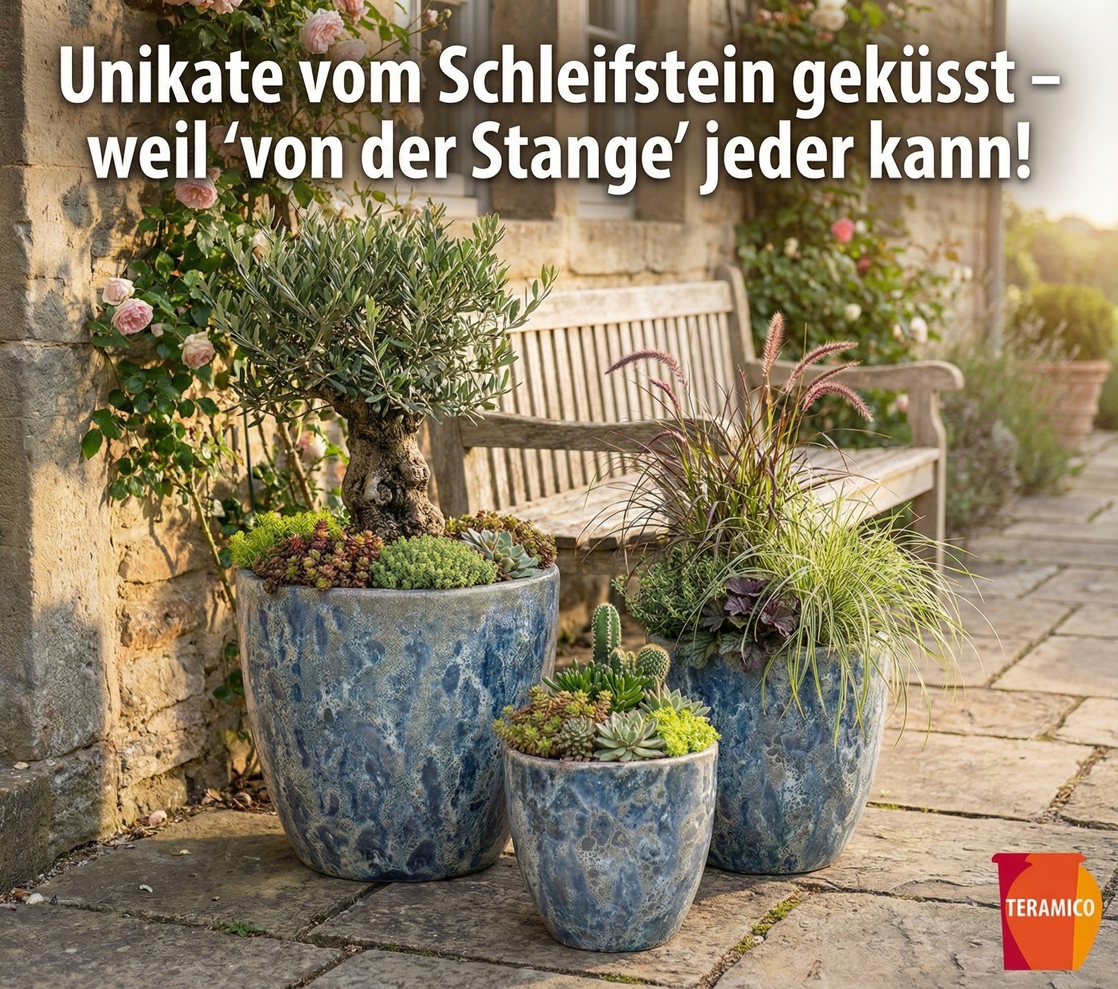 Teramico Blumentopf Pflanzgefäß "Egg Pot" Lava Blau – Ø 21 bis 38 cm – Struktur (1 St), Frostfest, UV-Fest