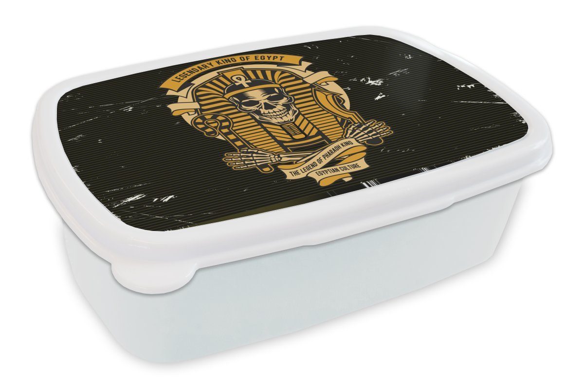MuchoWow Lunchbox Pharao - Skelett - Retro - Zeichnung, Kunststoff, (2-tlg), Brotbox für Kinder und Erwachsene, Brotdose, für Jungs und Mädchen weiß | Lunchboxen