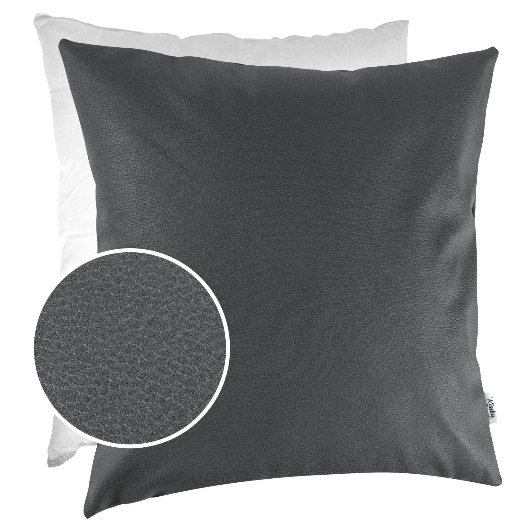 Kisska Dekokissen Kissenhülle KUMO atmungsaktive Kunstleder Kissenbezug Zierkissen, Kissenüberzug mit Füllung Leder-Optik UNI 40x40cm Einfarbig Grau