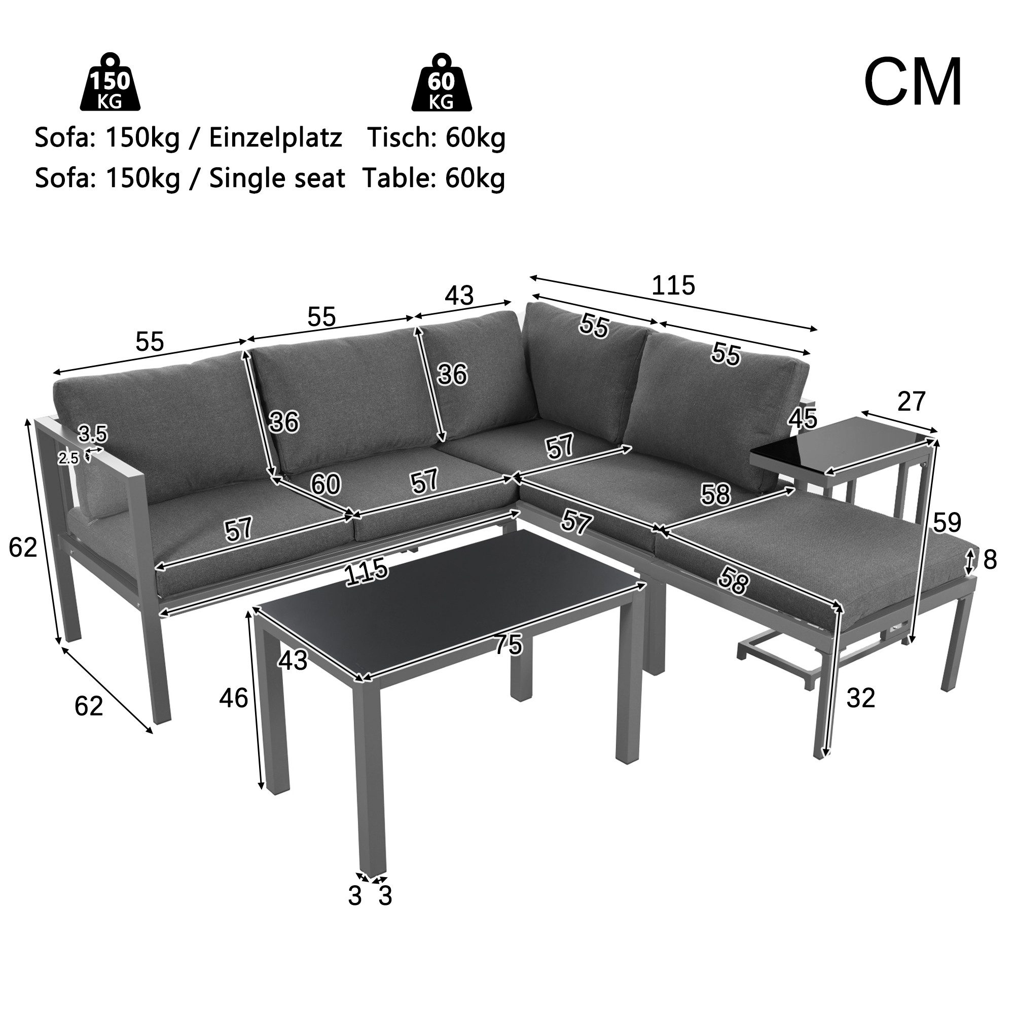 Ulife Gartenlounge-Set Gartenmöbel-Set für 5 Personen günstig online kaufen