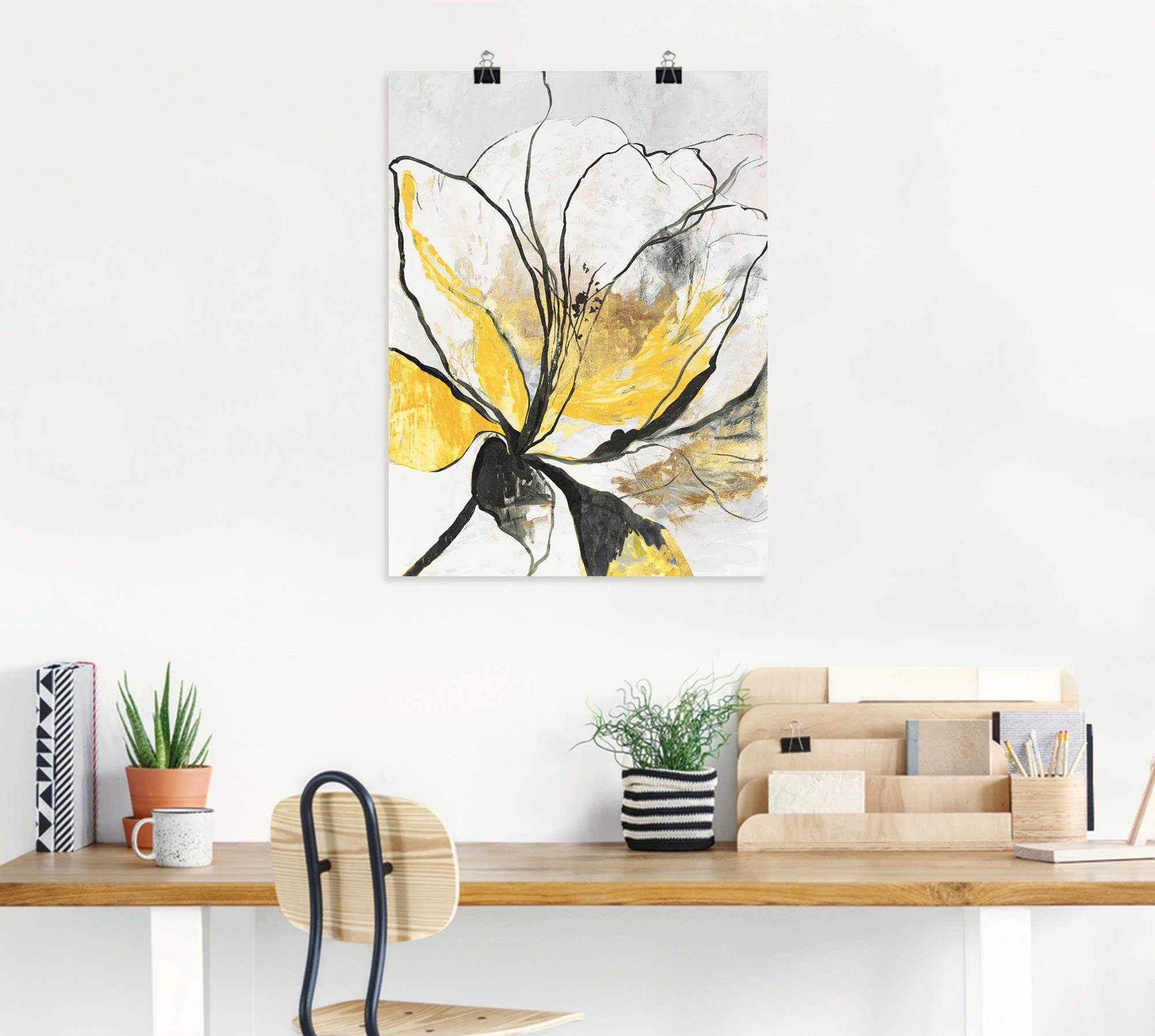 Wandaufkleber Blumenbilder (1 Poster versch. Alubild, gelbe I in Blumenmuster Leinwandbild, Umrissenes St), Wandbild Größen als Version, Artland oder
