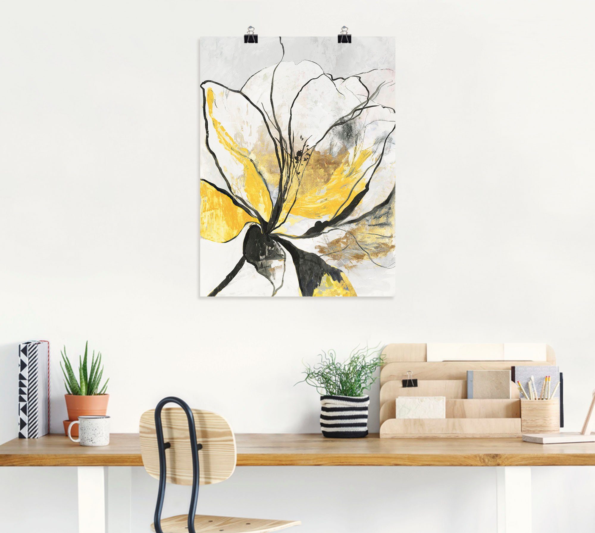 Artland Wandbild Umrissenes Blumenmuster I gelbe Version, Blumenbilder (1 St), als Leinwandbild, Poster in verschied. Größen