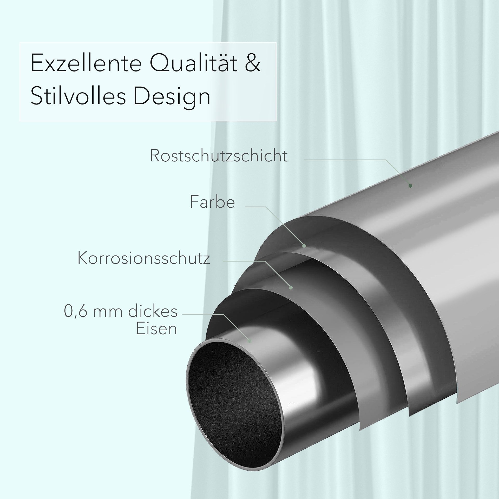 tinycurtains Klemmstange Teleskopstange 55-90 cm Türvorhangstange Duschvorhangstange Badstange, Ø 0.22 mm, 1-läufig, ausziehbar, klemmbar, geklemmt, Metall, Stange für Türvorhang ohne Bohren stufenlos verstellbar rostfrei