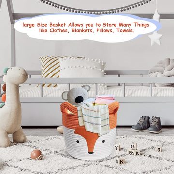 yhroo Wäschekorb Geflochtener Wäschekorb für Kinder, Baby-Aufbewahrungskorb mit Henkel (Baumwolle orange und weiß (35 x 30 x 30 cm), 1 St., Aufbewahrungskorb, Aufbewahrungstasche, Aufbewahrungsbox), Baumwollseil-Spielzeug-Wäschekorb, Kinderzimmer-Aufbewahrungskorb