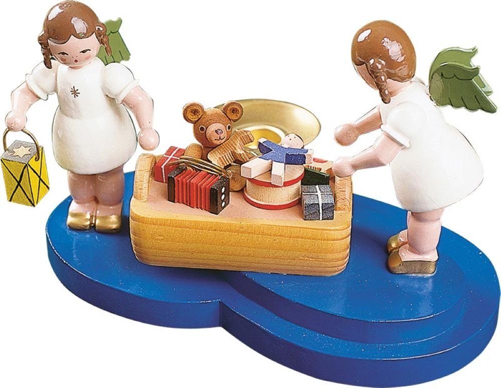 Richard Glaesser Sammelfigur Engel mit Spielzeugkorb, Höhe 9cm, Handwerkskunst original Erzgebirge