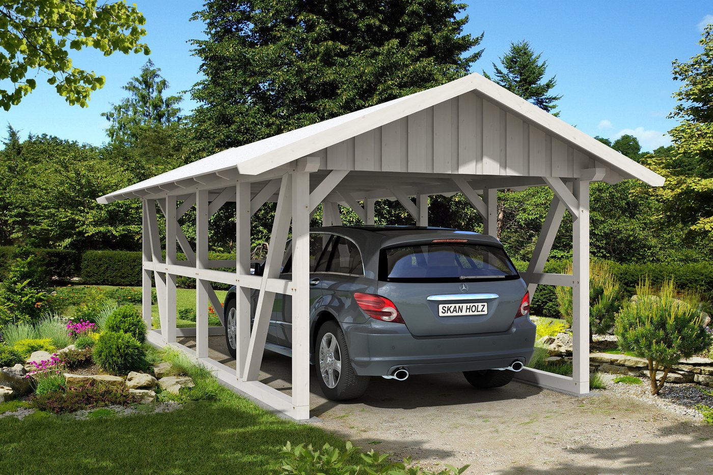 Thumbnail - Skanholz Einzelcarport Schwarzwald, BxT: 424x772 cm, 220 cm Einfahrtshöhe, mit Dachschalung