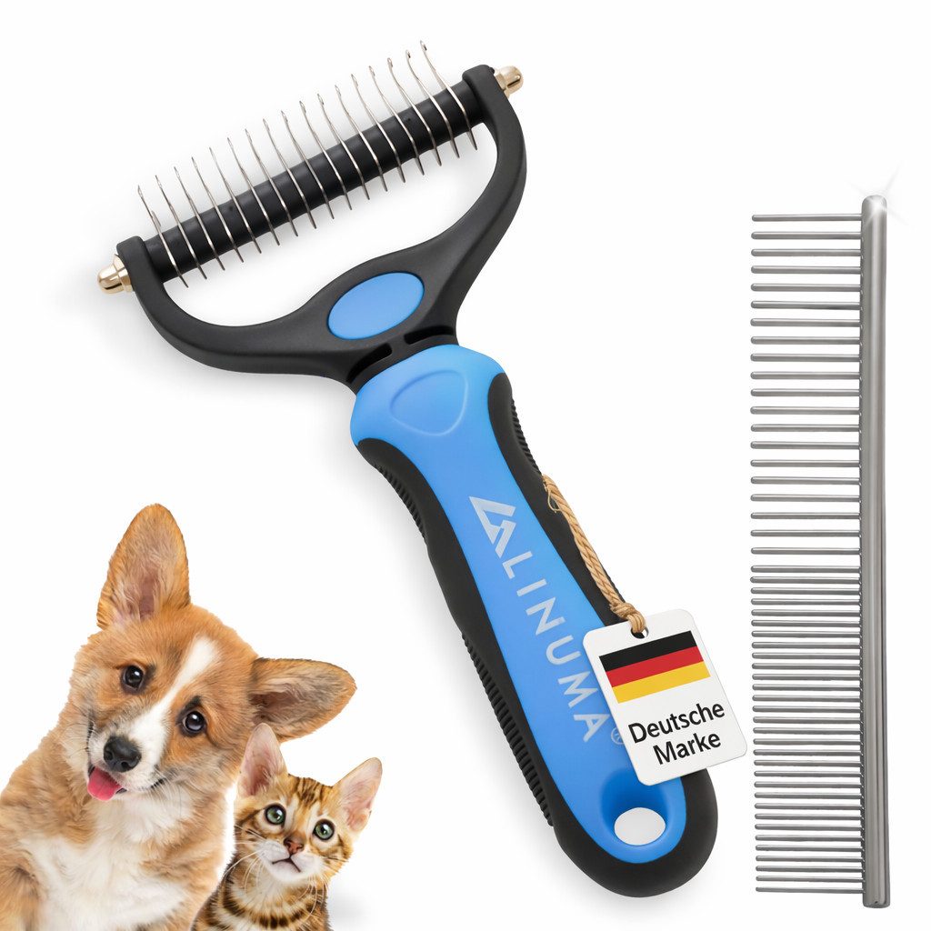 LINUMA Fellpflege Unterfellbürste für Hunde & Katzen sanfte Entfilzungsbürste