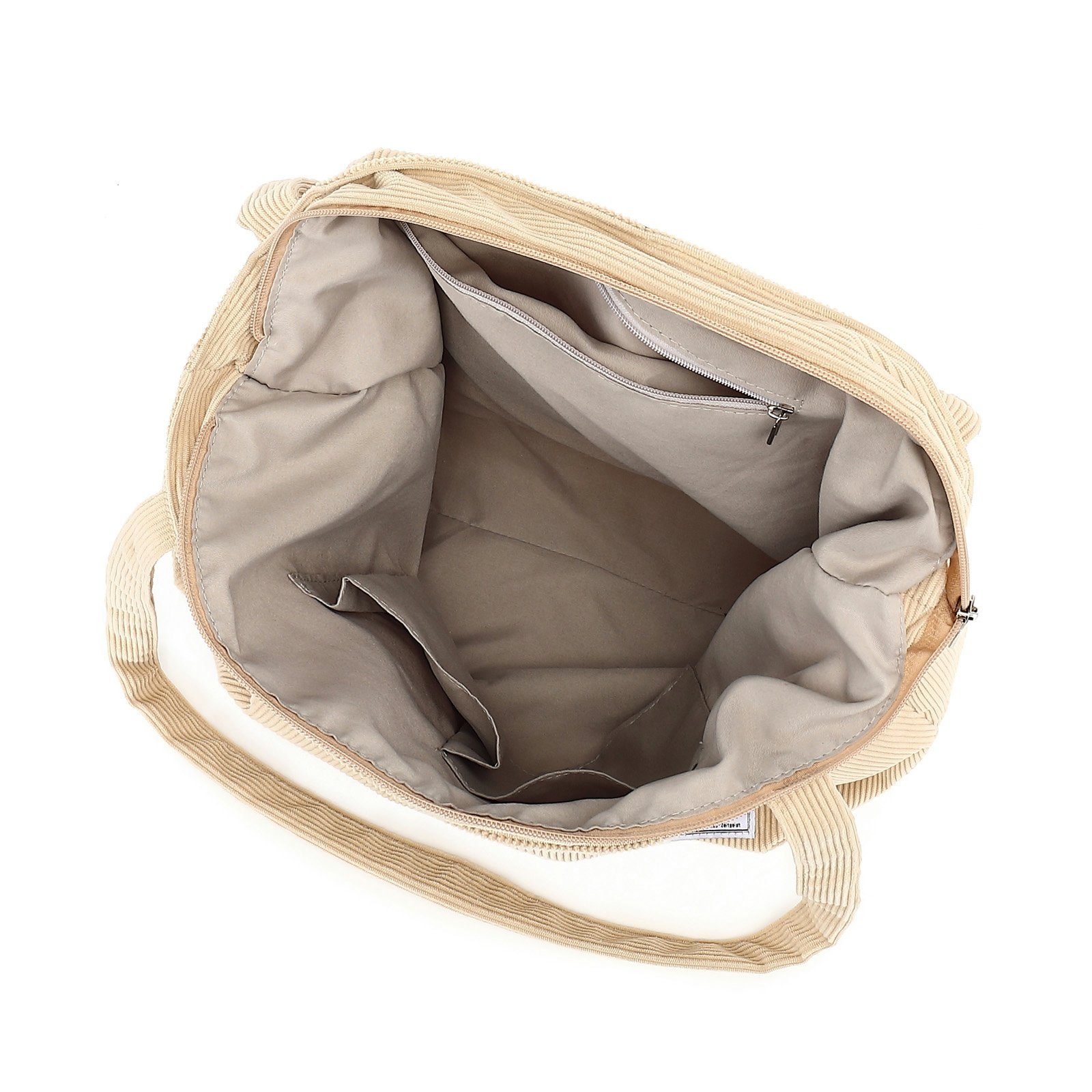 Damen, Henkeltasche Cordtasche Damenhandtasche, Handtasche, TAN.TOMI mit Tasche Reißverschluss-Einkaufstasche Beige