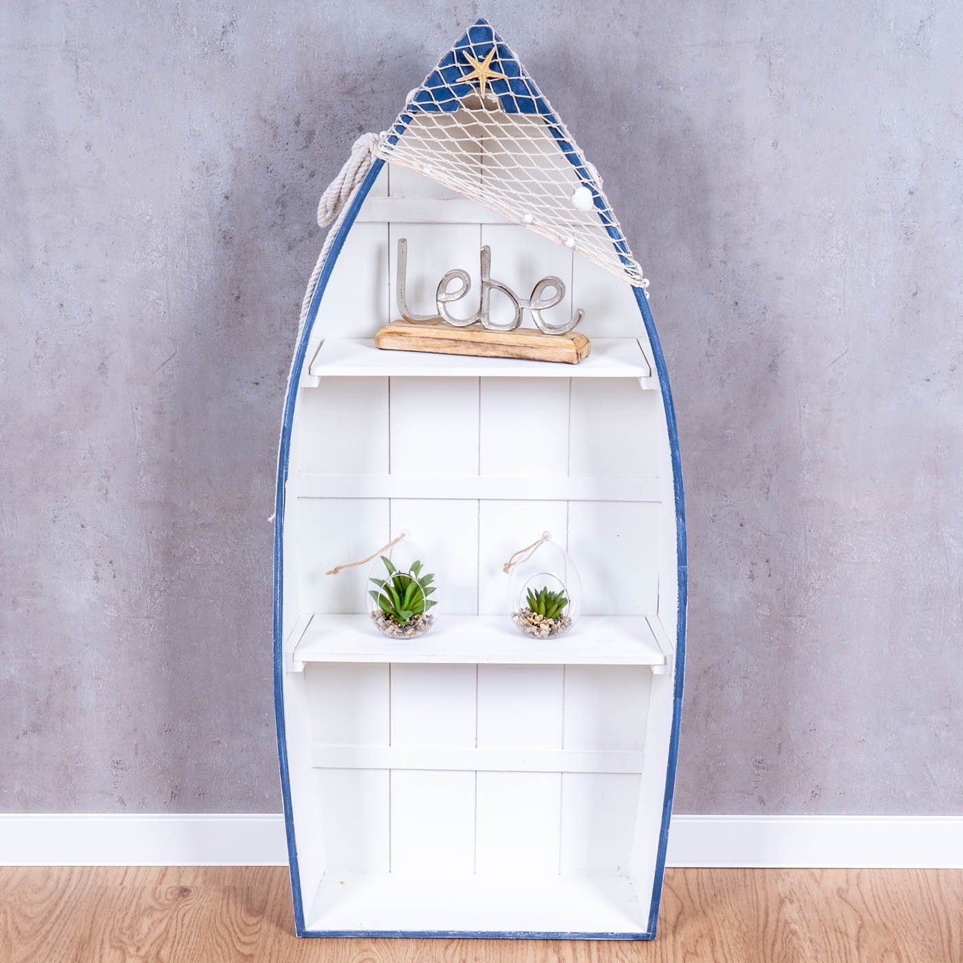 Levandeo® Standregal, 5er Set Regale H48-102cm Boot Holz Maritim Blau Weiß Holzregal Deko