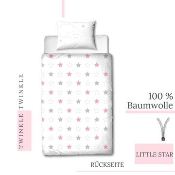 Kinderbettwäsche »Sterne Bettwäsche 100x135 + 40x60 cm 2tlg., 100 % Baumwolle in Biber, soft und kuschelweich für Mädchen-Zimmer, Babys und Kinder, Traumhelden«, MTOnlinehandel