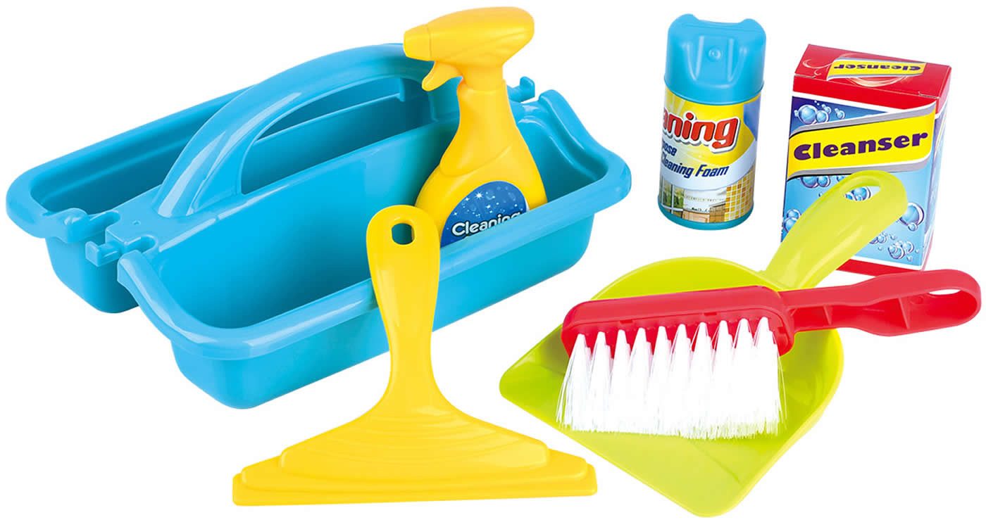 Play Kinder-Putzwagen Reinigungsset 7-tlg Kinder Housekeeping Putz Utensilien Tragekorb +2J