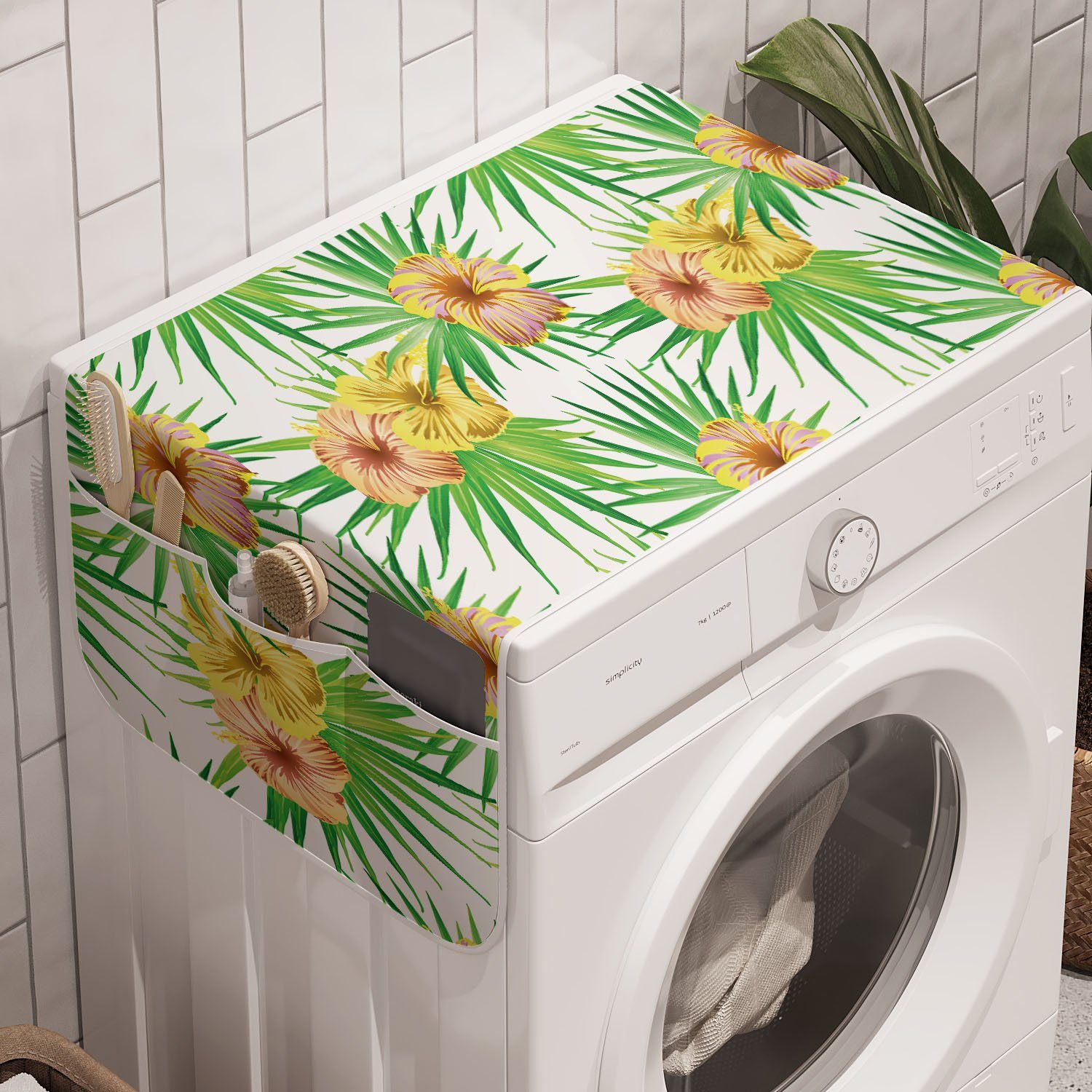 Abakuhaus Badorganizer Anti-Rutsch-Stoffabdeckung für Waschmaschine und Trockner, Hibiskus Äquatorial-Blumenblätter