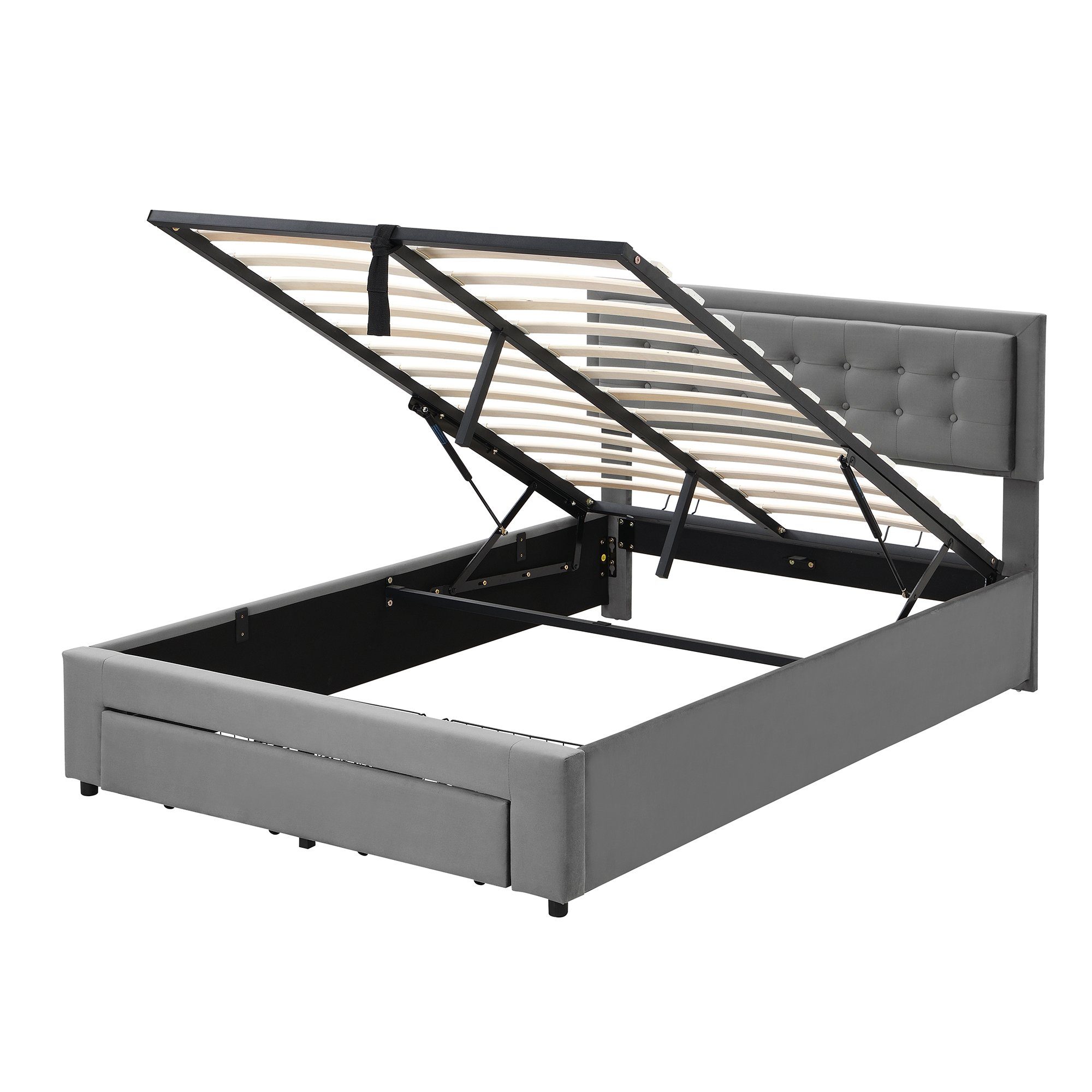 Flieks Polsterbett, Hydraulisches Stauraumbett Doppelbett Samt 140x200cm