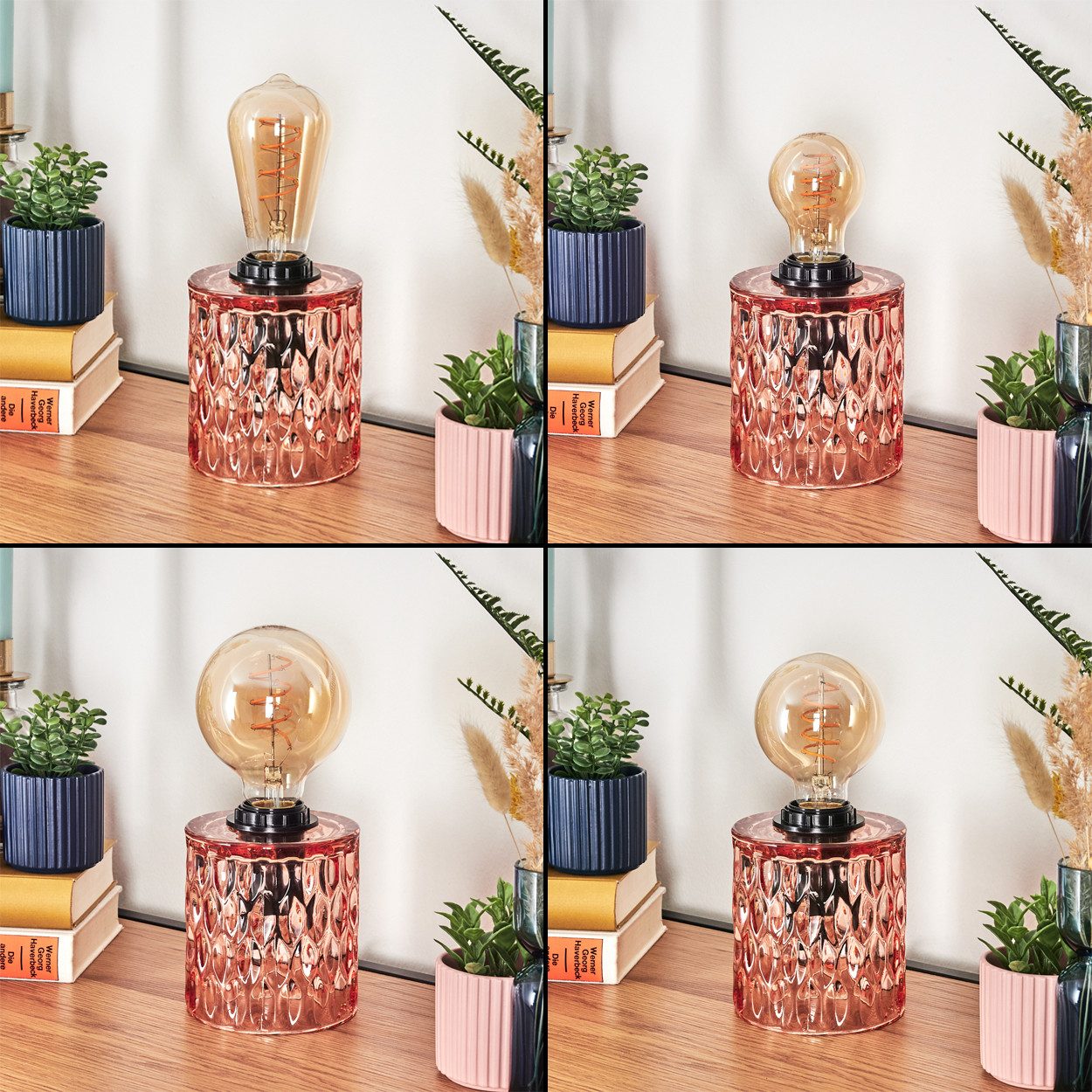 hofstein Tischleuchte Tischlampe aus Glas/Metall in Rosa/Schwarz, ohne Leuchtmittel, Glasschirm (11cm), An/-Auschalter am Kabel, 1x E27, ohne Leuchtmittel