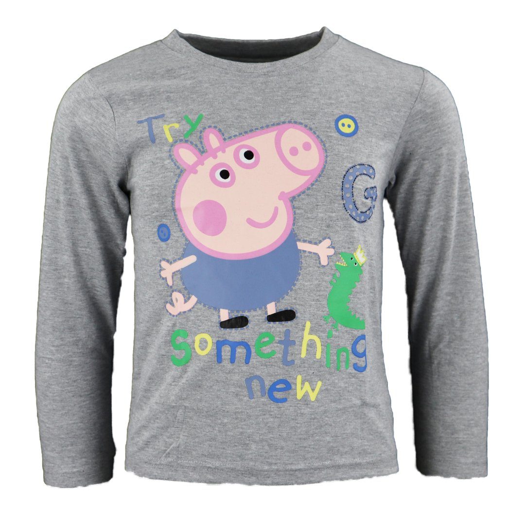 Peppa Pig Langarmshirt Peppa Wutz George Kinder Langarm Shirt Gr. 92 bis 116 Grau