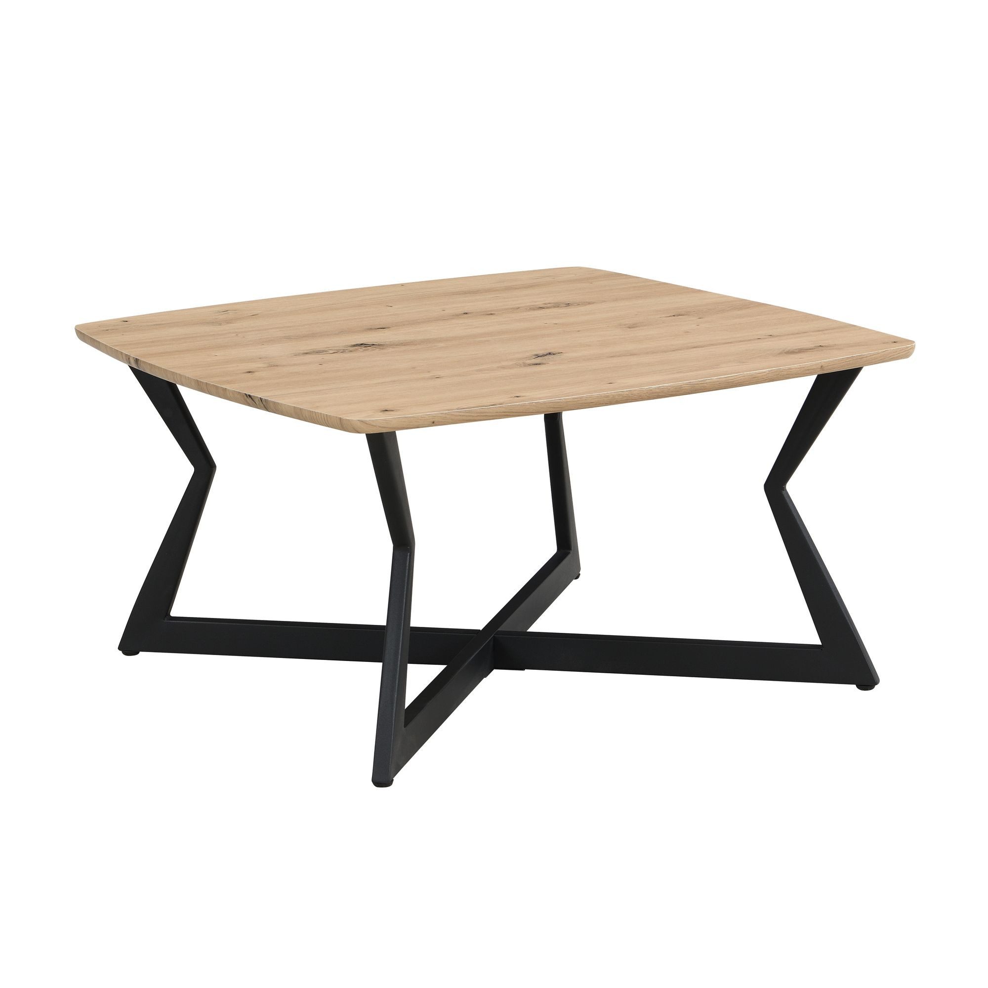 Wohnling Couchtisch WL7.638 Sofatisch 75cm MDF Loungetisch Beistelltisch Quadratisch (Moderner Wohnzimmertisch mit schwarzem Gestell), Warme Holzoptik kombiniert mit kühlem Metall