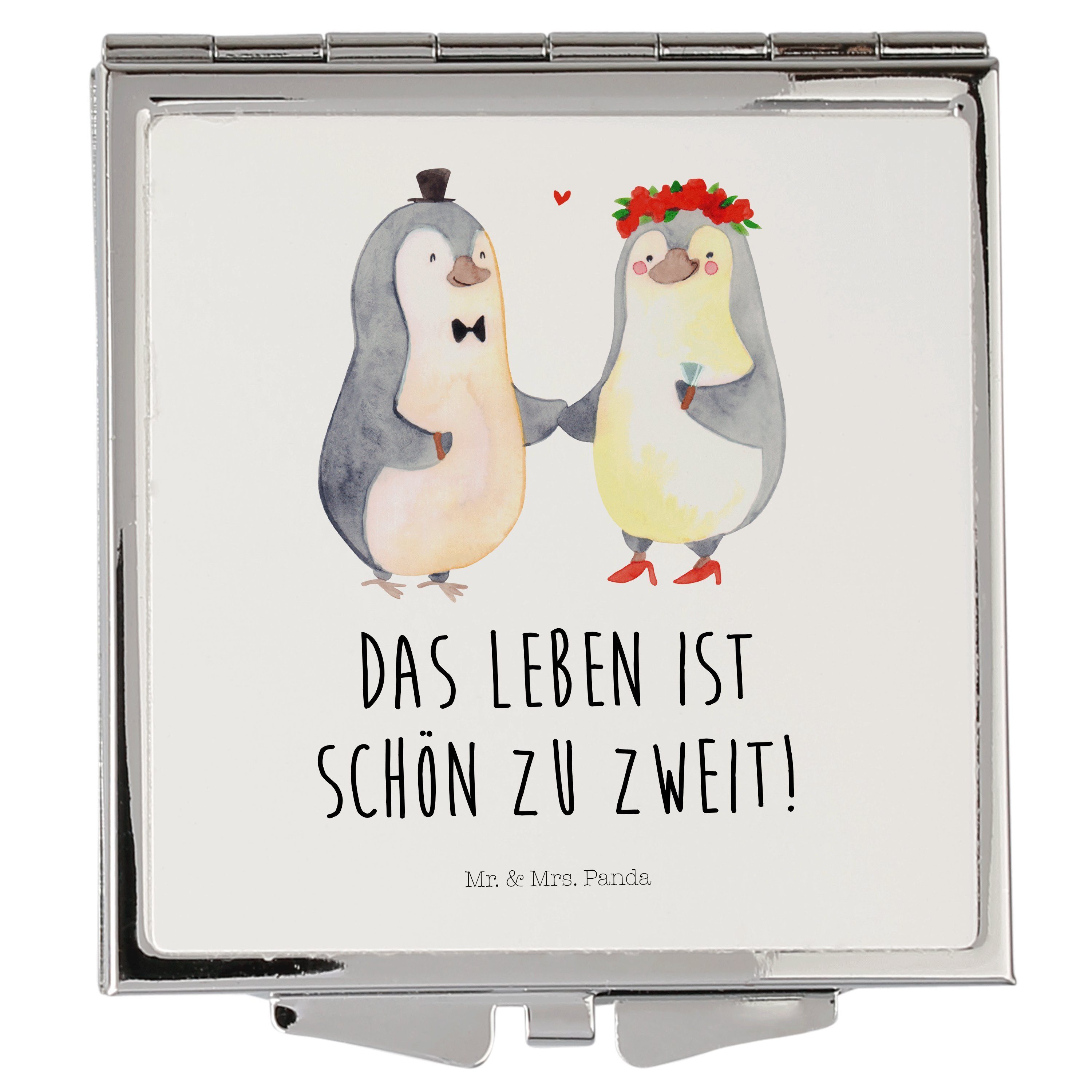 Spiegel, Kosmetikspiegel - (1-St) Mr. Geschenk, Heirat Pinguin Panda & Mrs. Freundin, schmink Weiß Quadrat, -